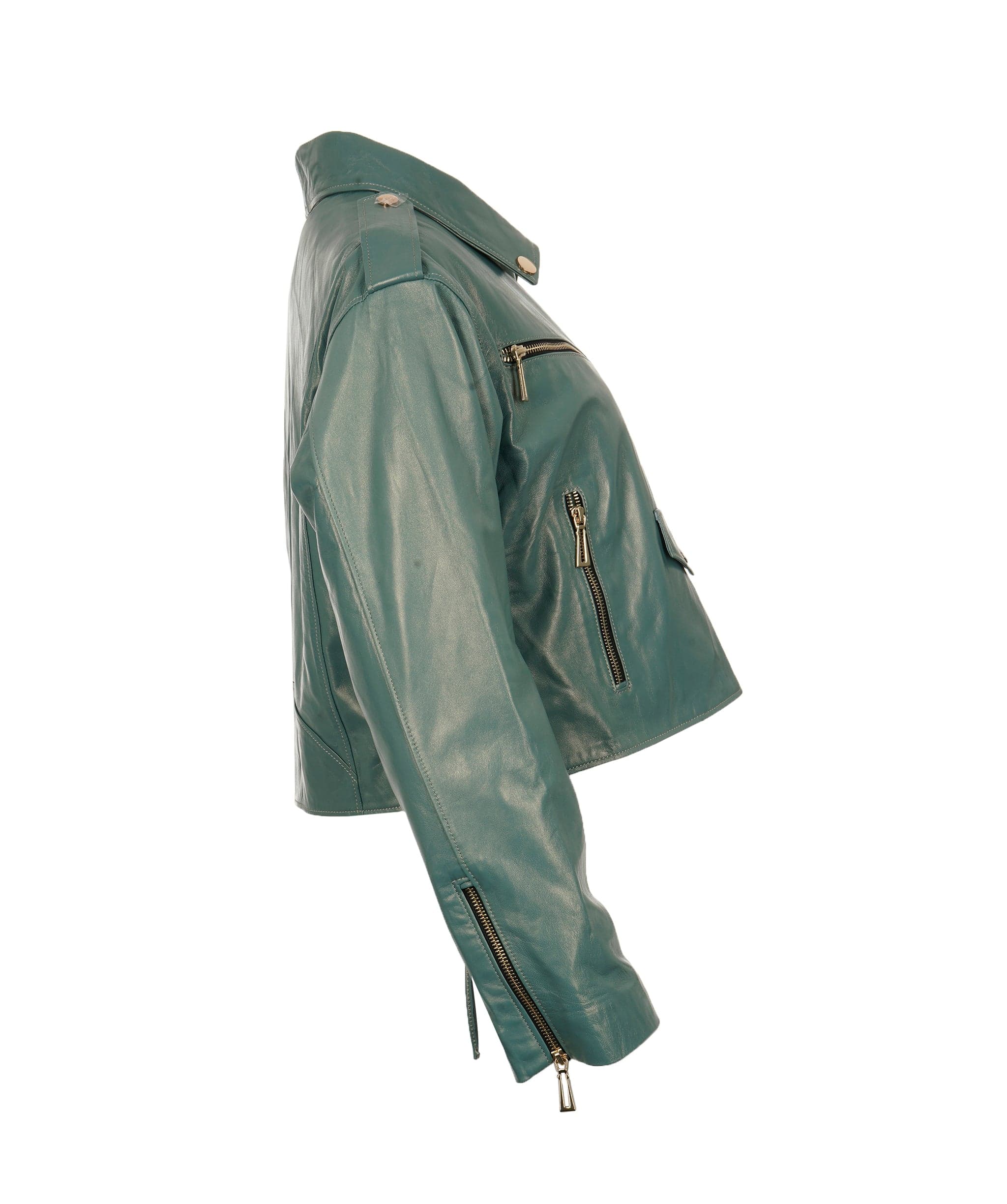 LuxuryPromise teal leather biker jacket AVC1059