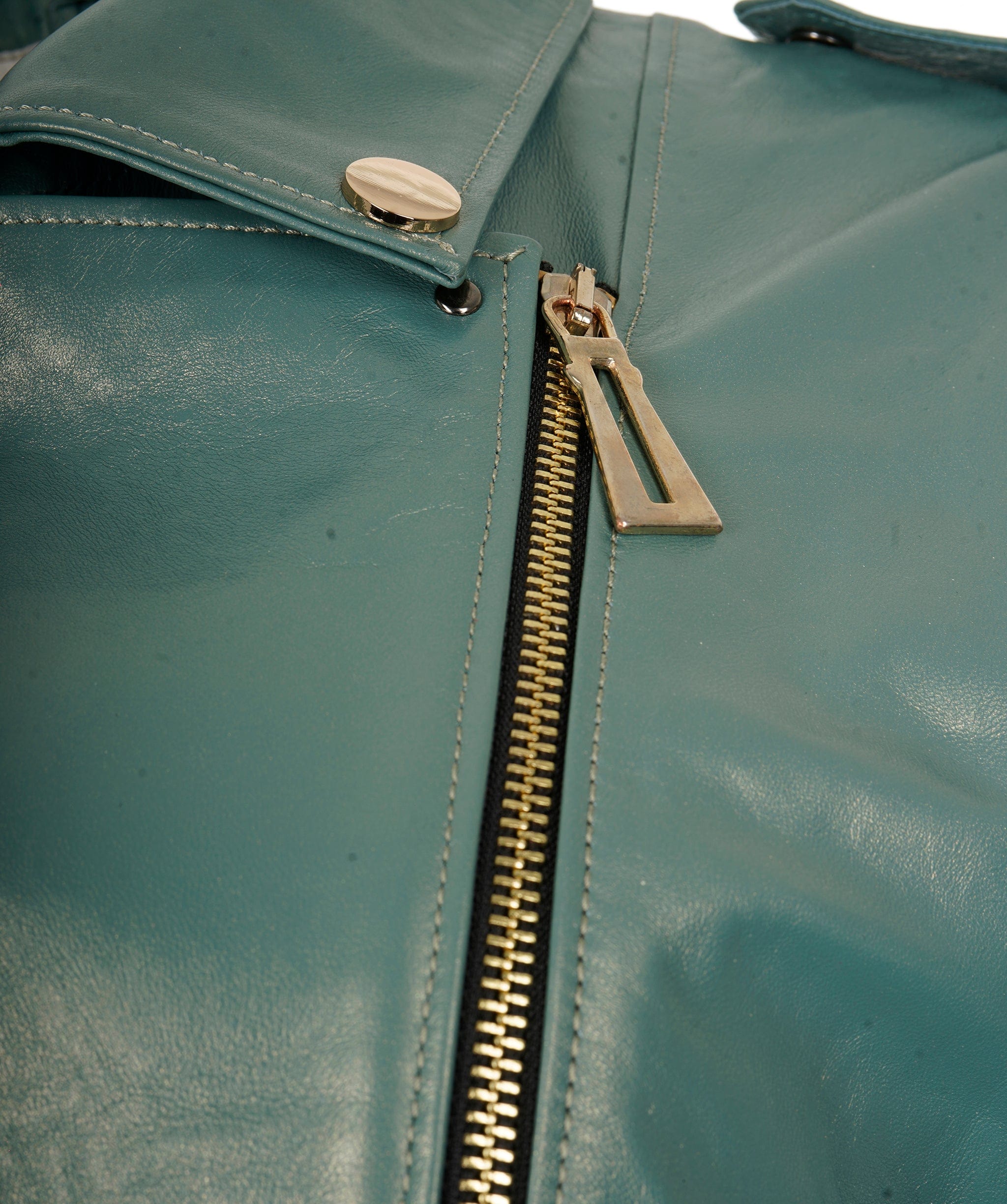 LuxuryPromise teal leather biker jacket AVC1059