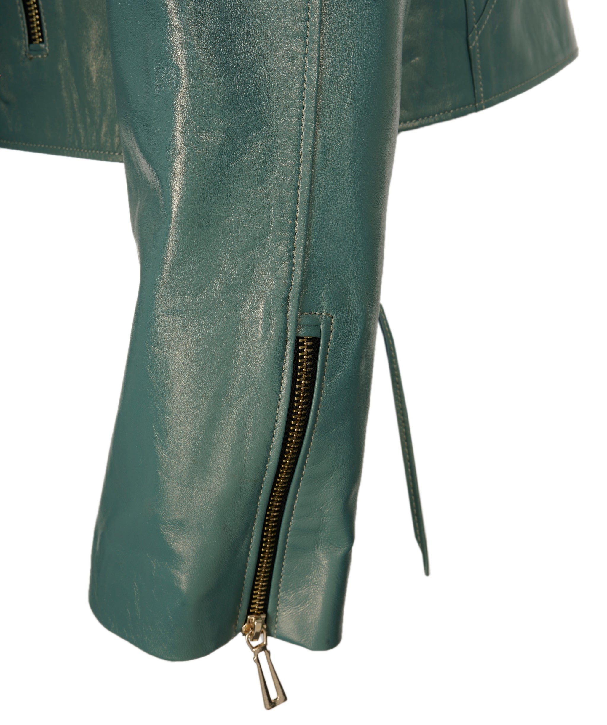 LuxuryPromise teal leather biker jacket AVC1059