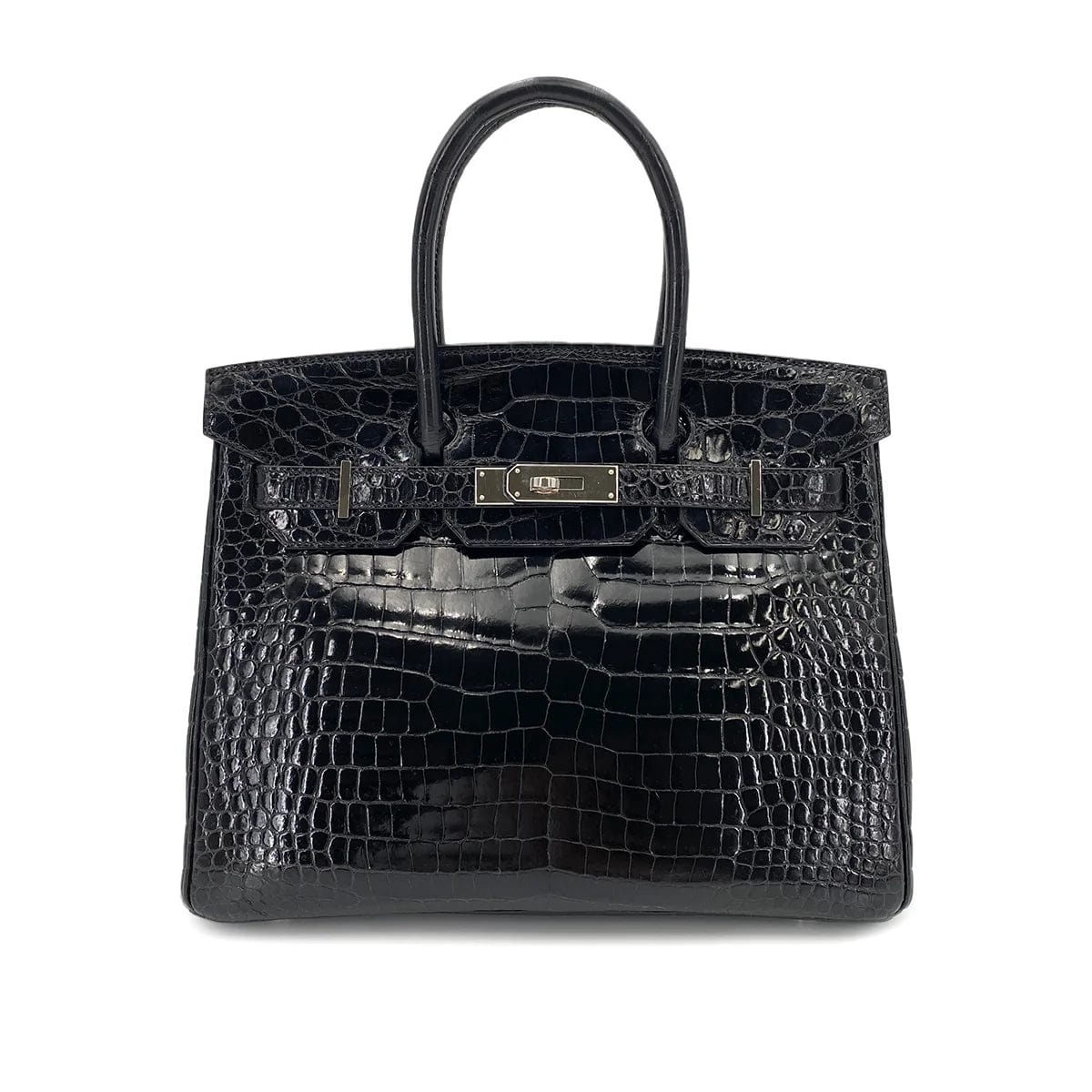 LuxuryPromise HERMES BIRKIN 30 BLACK CROCODILE POROSUS LISSE HAND BAG □Q SHW 90250279