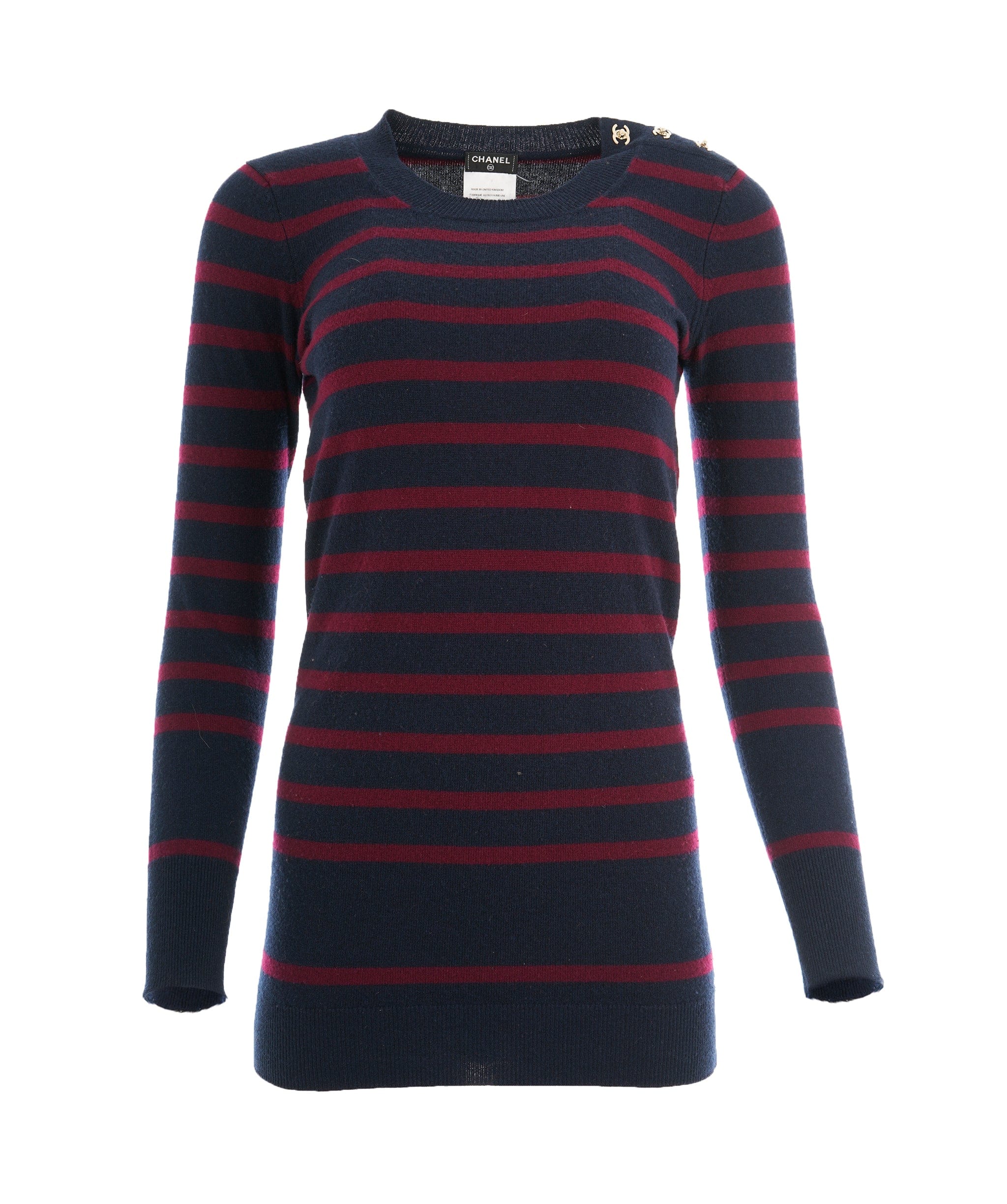 LuxuryPromise Chanel Navy & Burgundy Cashmere CC Turnlock Striped - FR 34 ALC1964