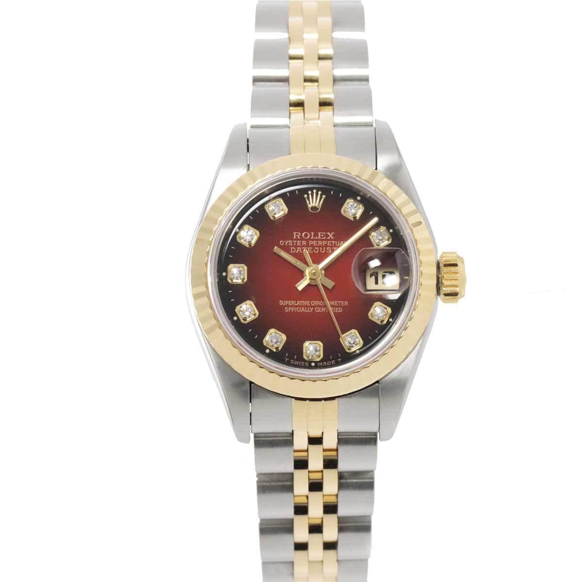 LuxuryPromise ROLEX Datejust 69173G Serial W 10P Diamond 750 YG Red Gradient Dial