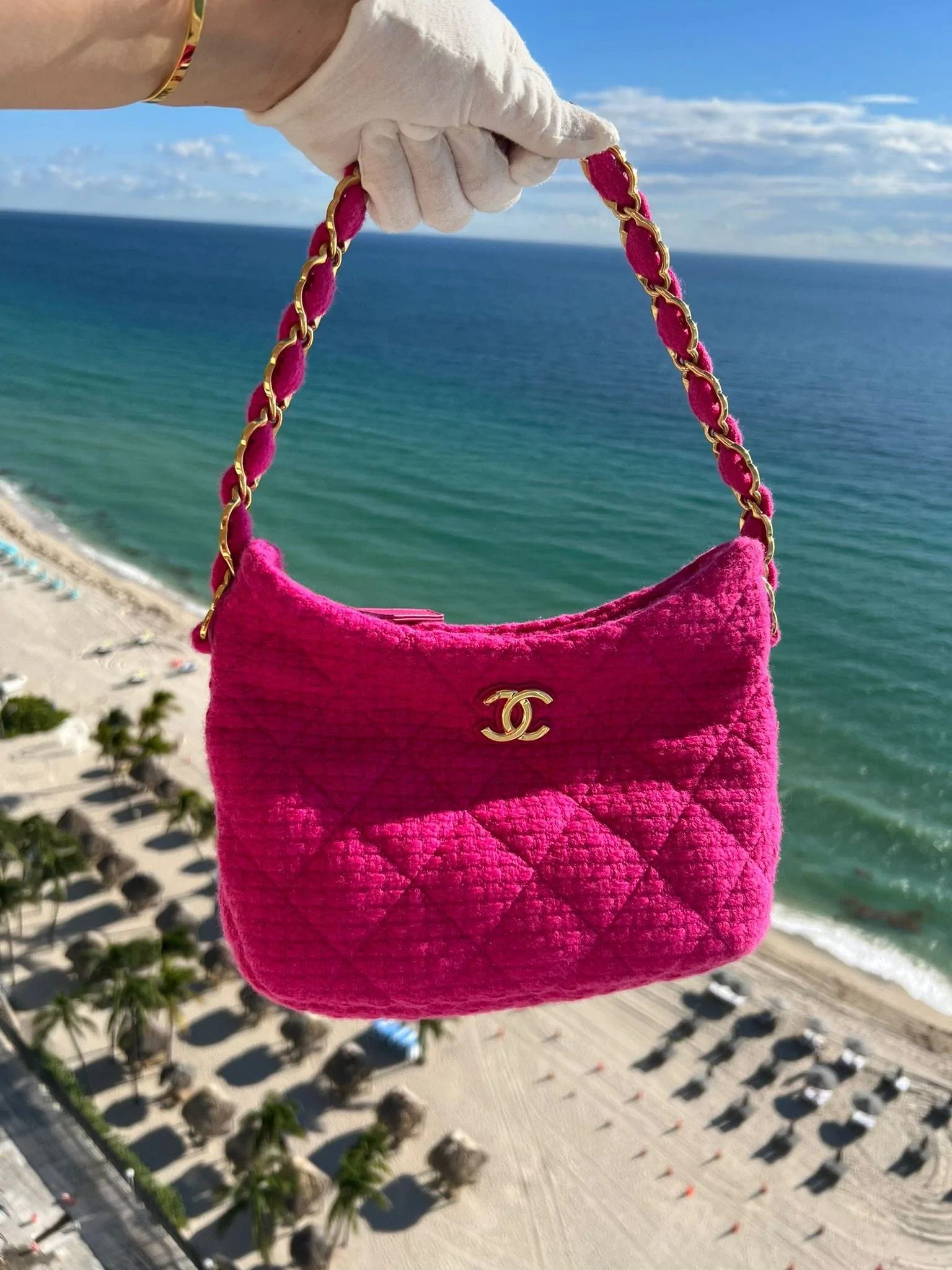 CHANEL GABRIELLE HOBO BAG PINK Tweed with Gold-Tone Hardware *U.S. LOCATED*