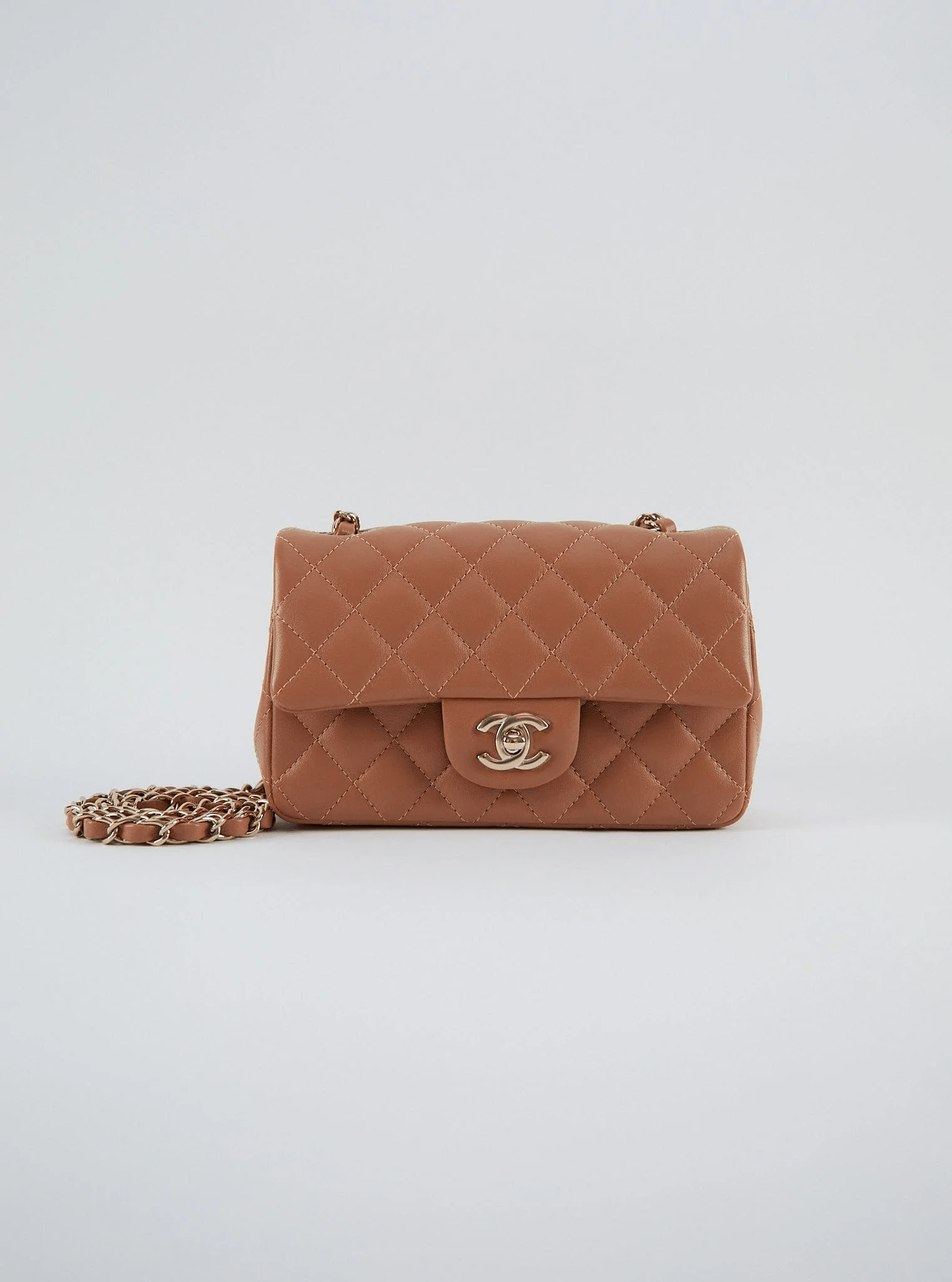 LuxuryVault CHANEL MINI FLAP BAG CARAMEL Lambskin Leather with Gold-Tone Hardware