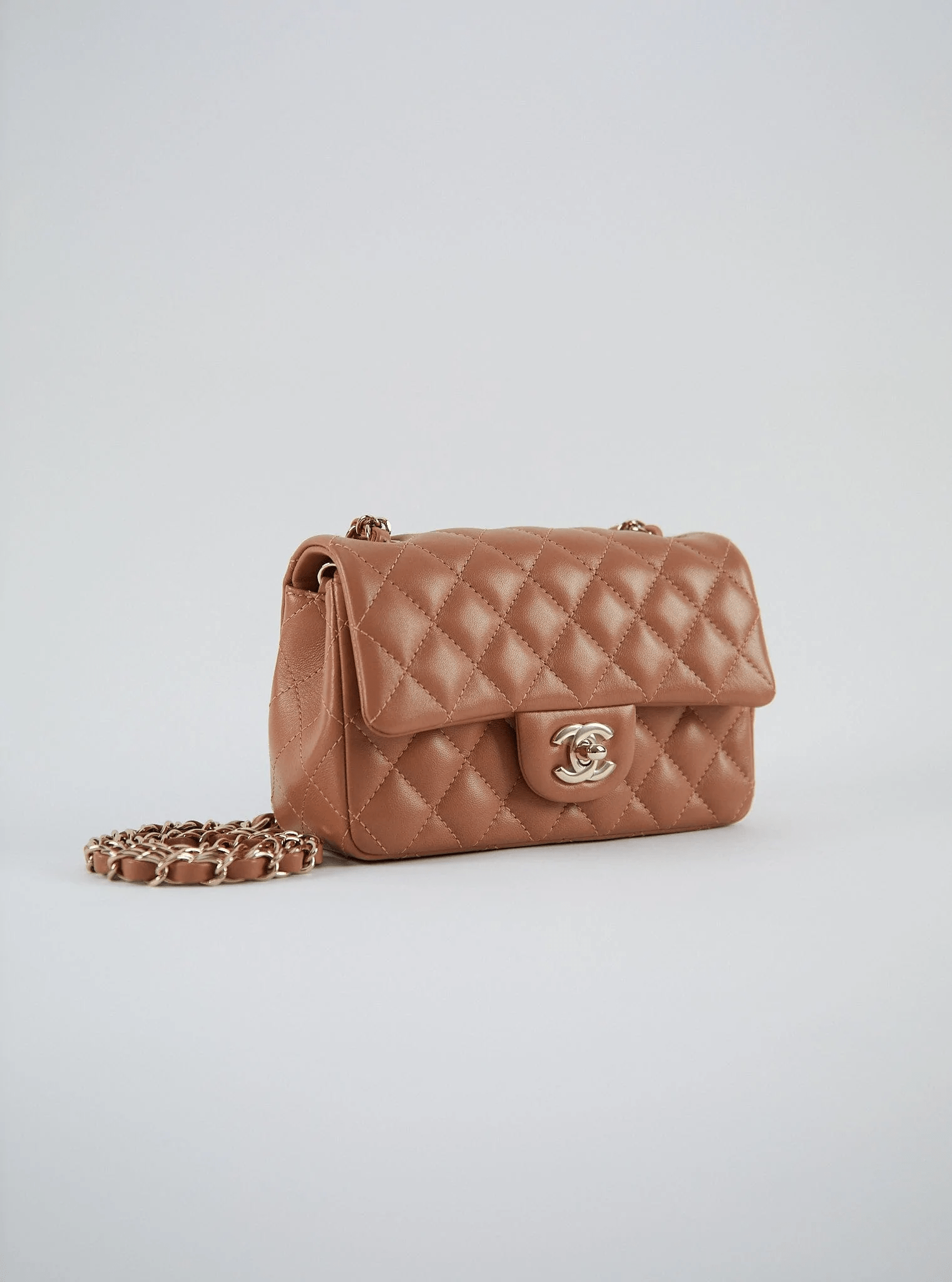 LuxuryVault CHANEL MINI FLAP BAG CARAMEL Lambskin Leather with Gold-Tone Hardware