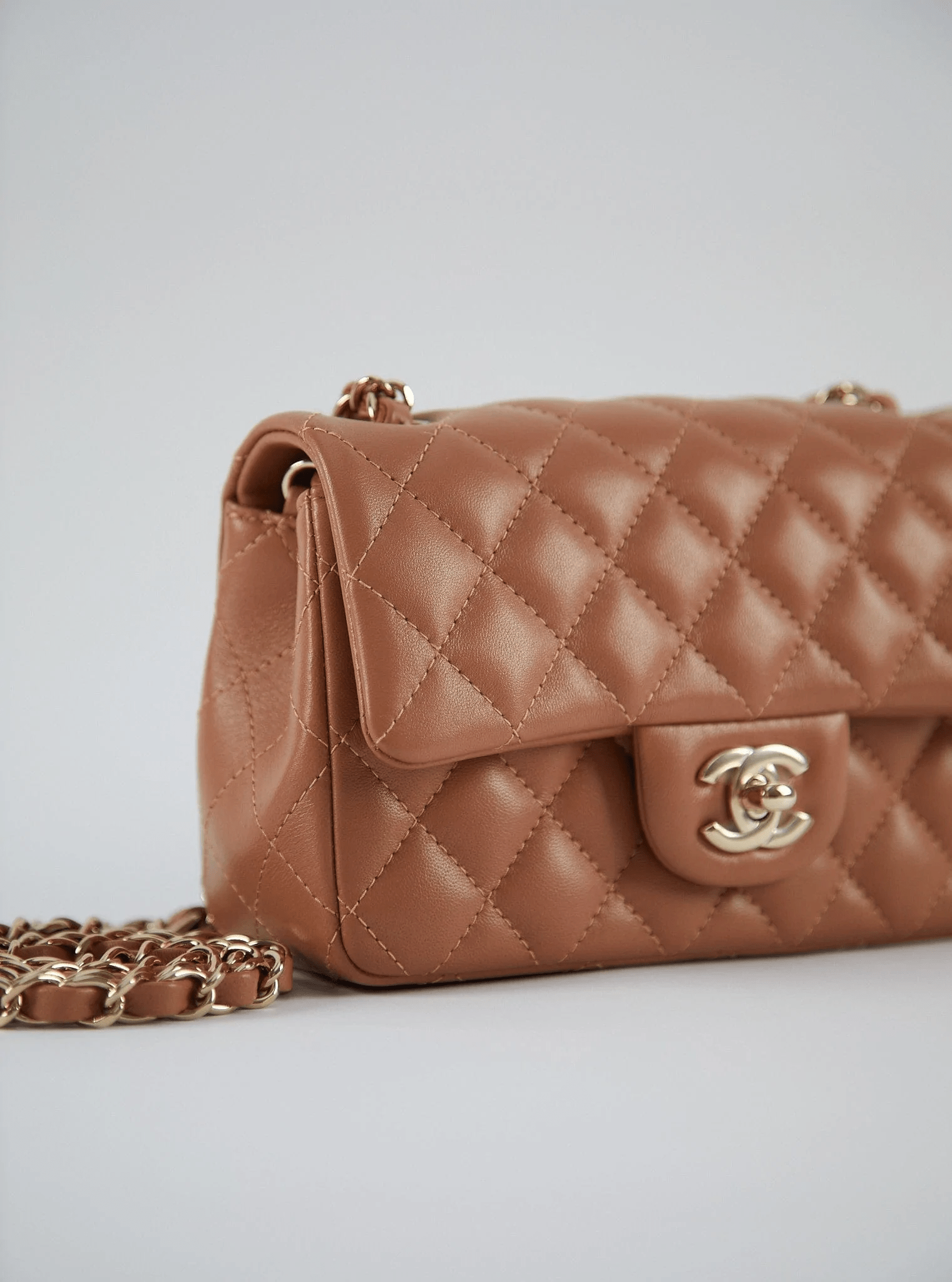 LuxuryVault CHANEL MINI FLAP BAG CARAMEL Lambskin Leather with Gold-Tone Hardware