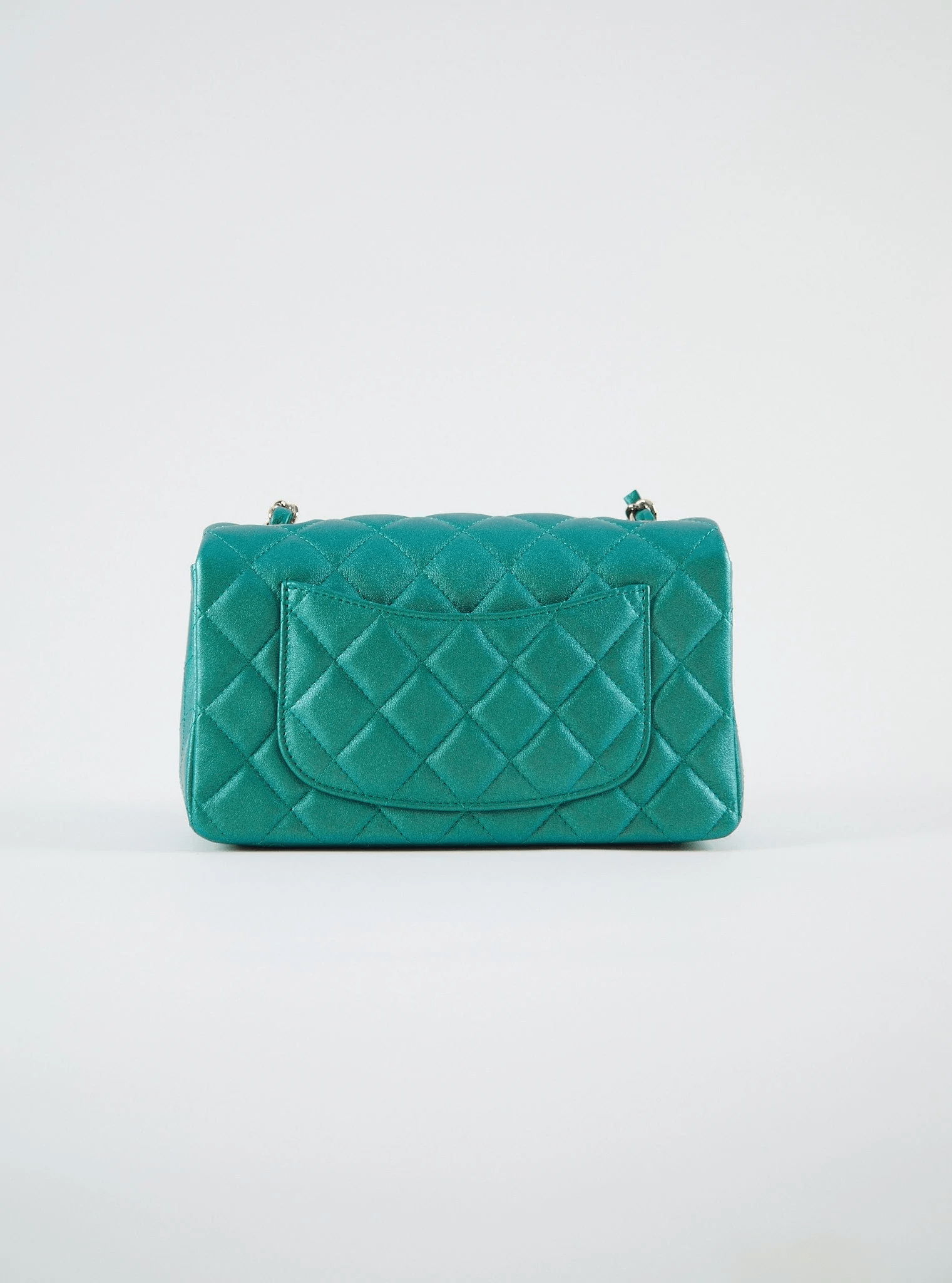 LuxuryVault CHANEL MINI FLAP BAG PEARLESCENT GREEN Lambskin Leather with Champagne Hardware