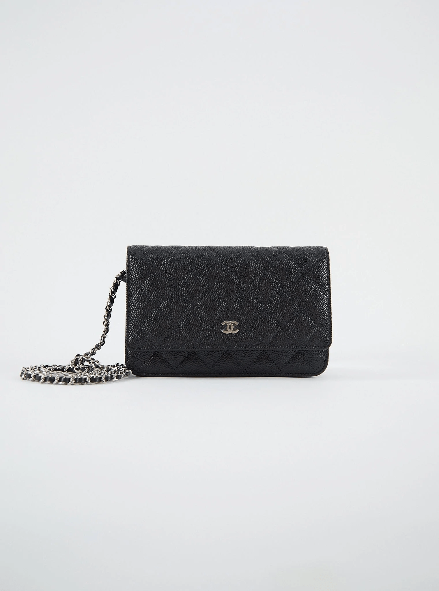 LuxuryVault CHANEL WALLET ON CHAIN BLACK Caviar Leather with Silver-Tone Hardware