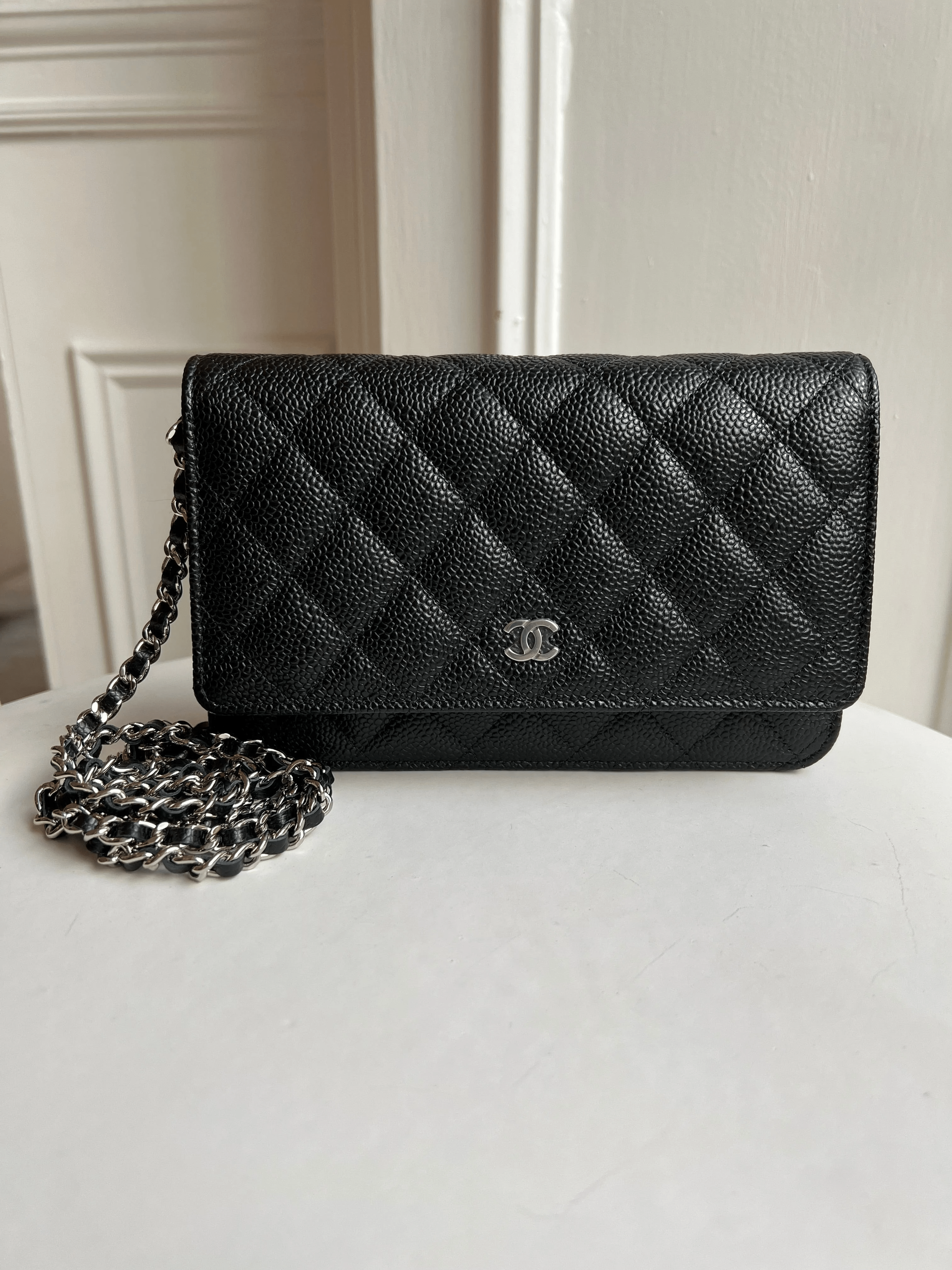 LuxuryVault CHANEL WALLET ON CHAIN BLACK Caviar Leather with Silver-Tone Hardware