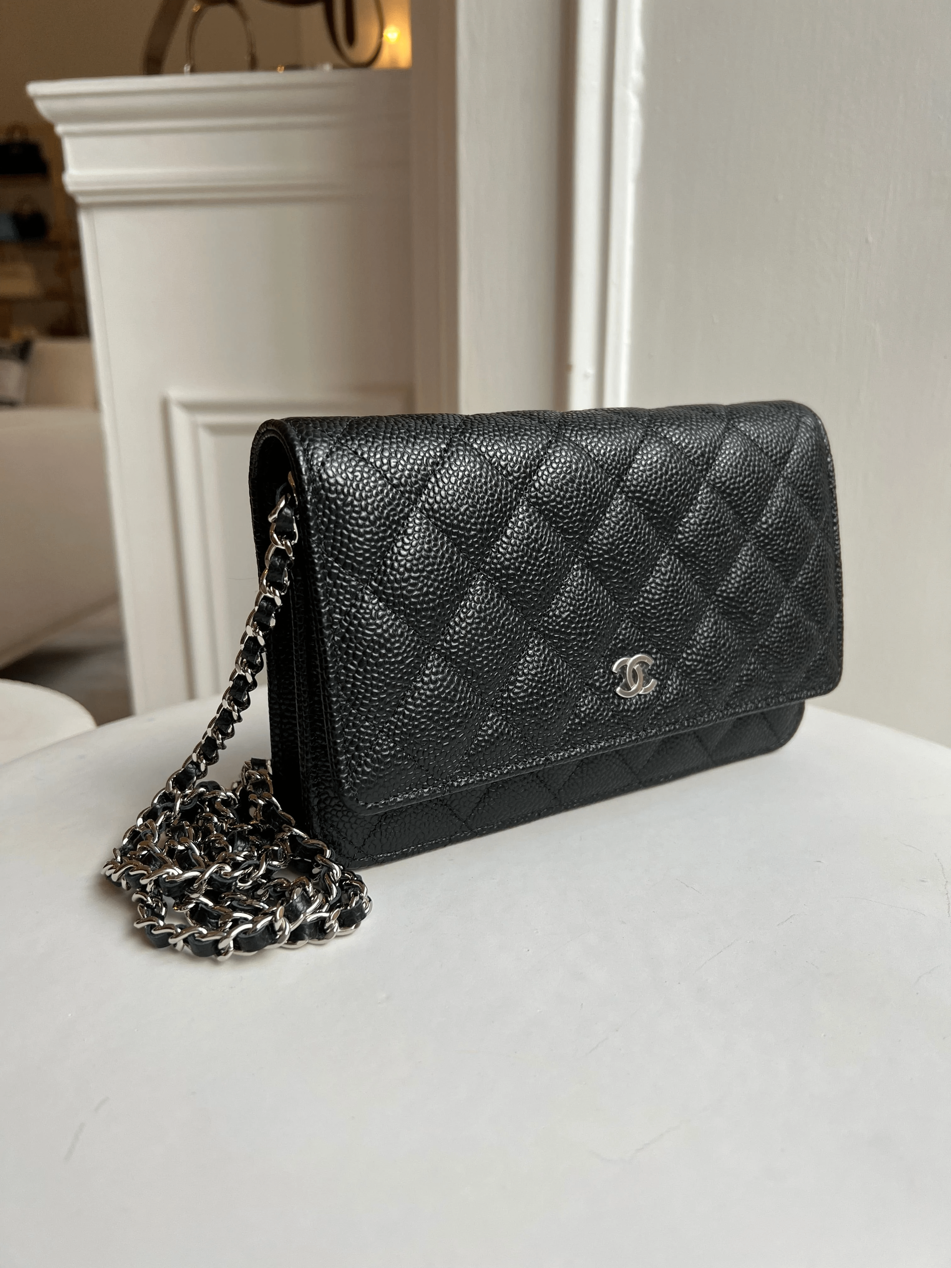 LuxuryVault CHANEL WALLET ON CHAIN BLACK Caviar Leather with Silver-Tone Hardware