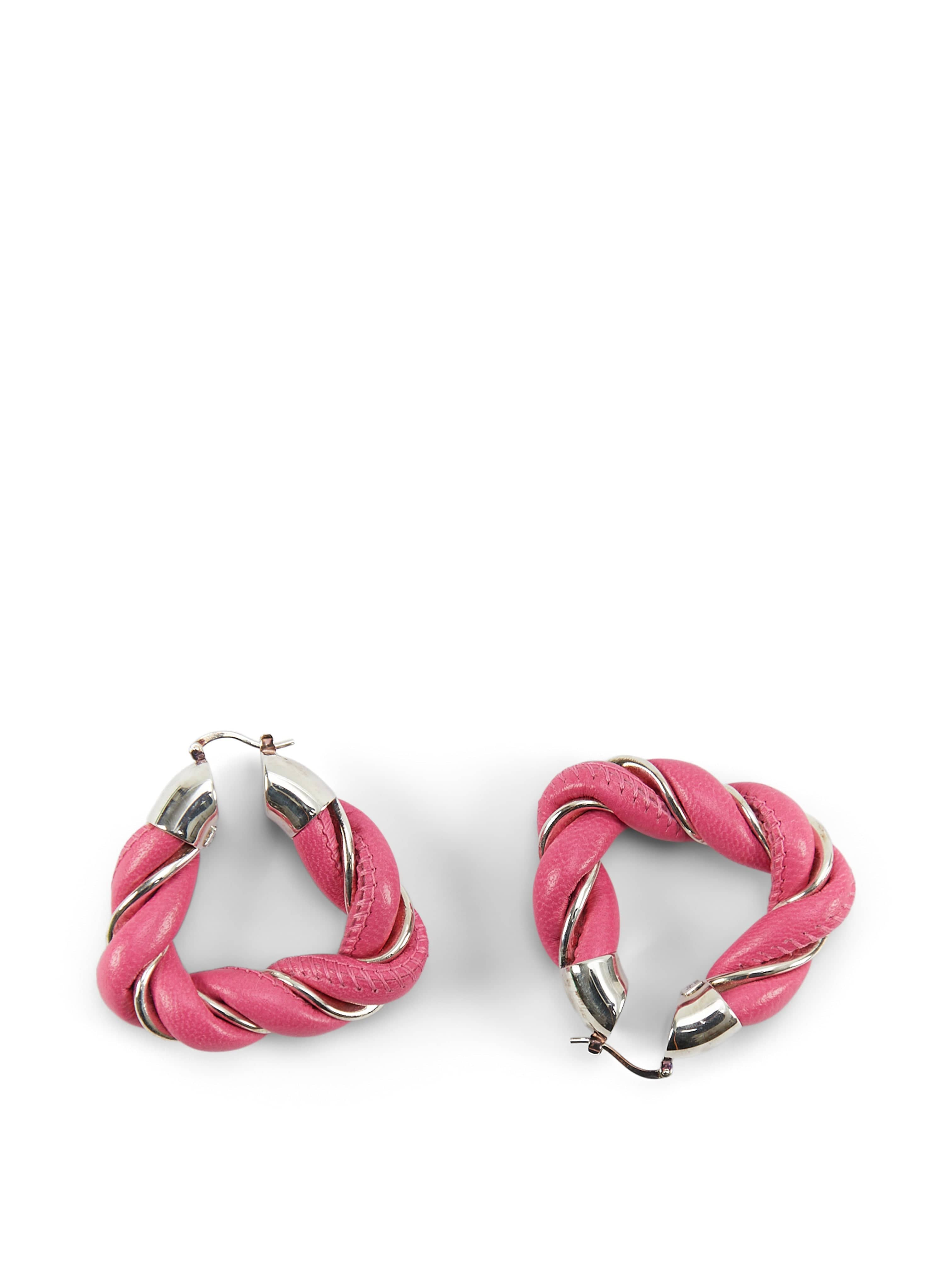 LuxuryVault BOTTEGA VENETA Leather Twist Earrings in Fuschia