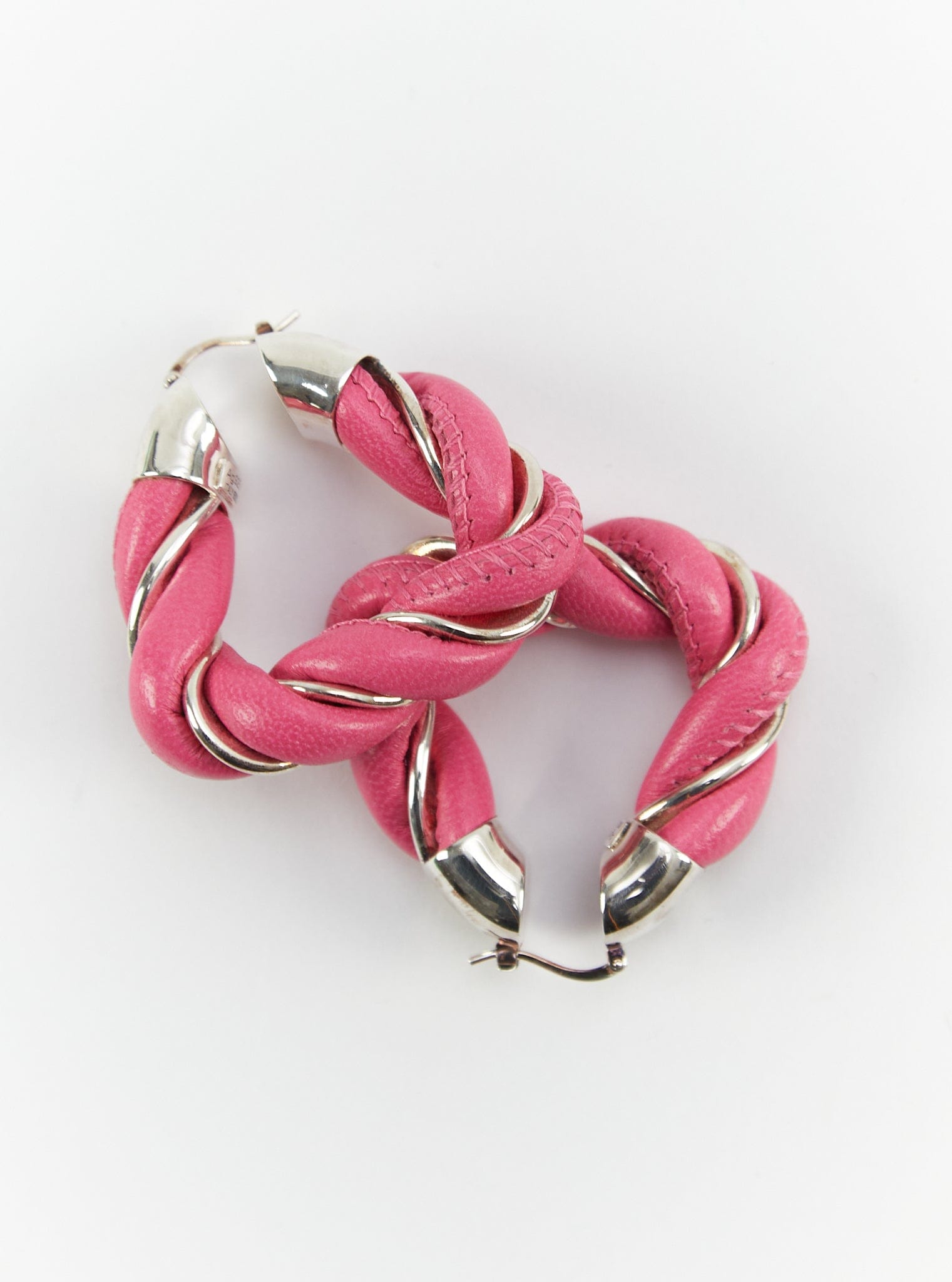 LuxuryVault BOTTEGA VENETA Leather Twist Earrings in Fuschia