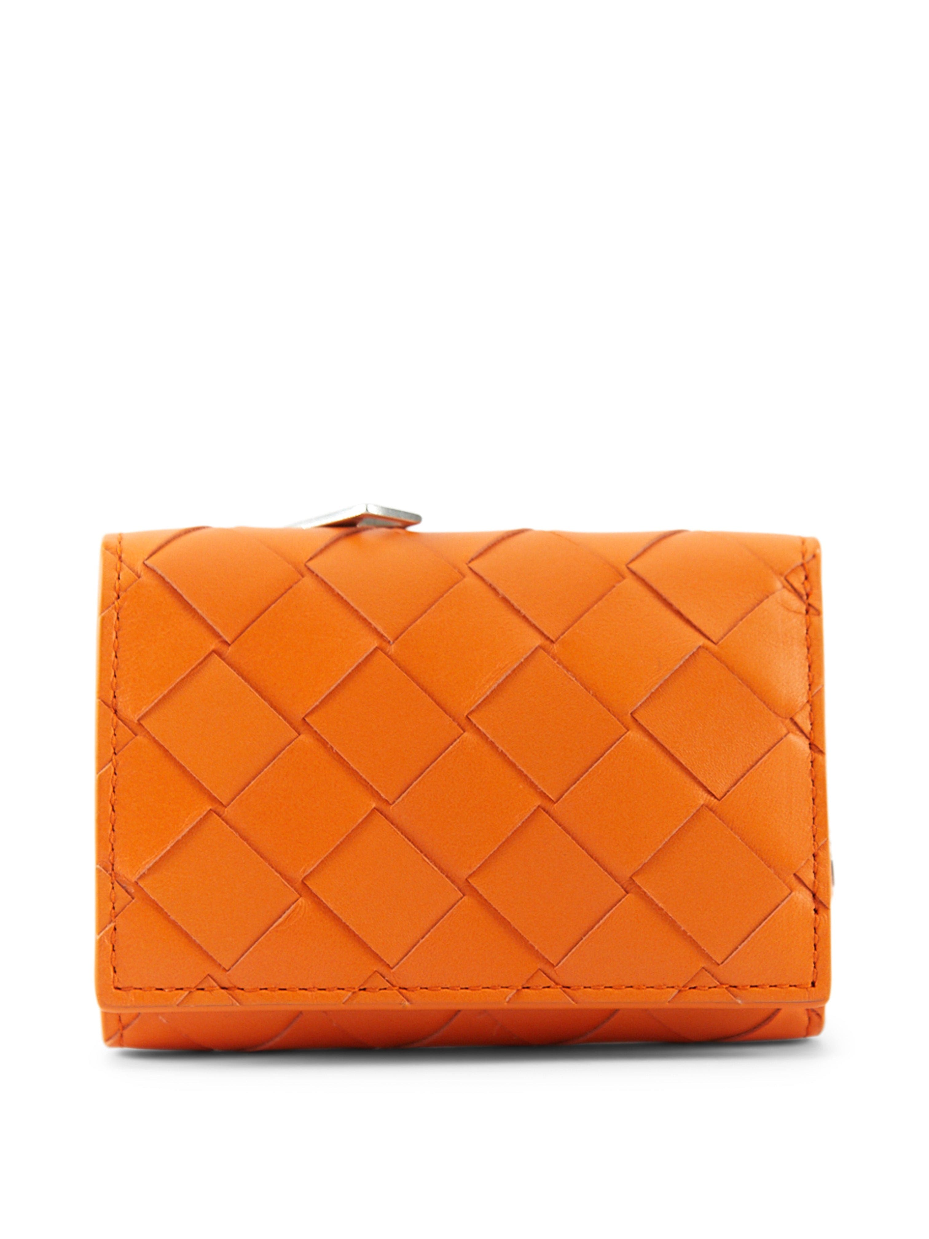 LuxuryVault BOTTEGA VENETA Tiny Intrecciato Tri-Fold Zip Wallet in Orange