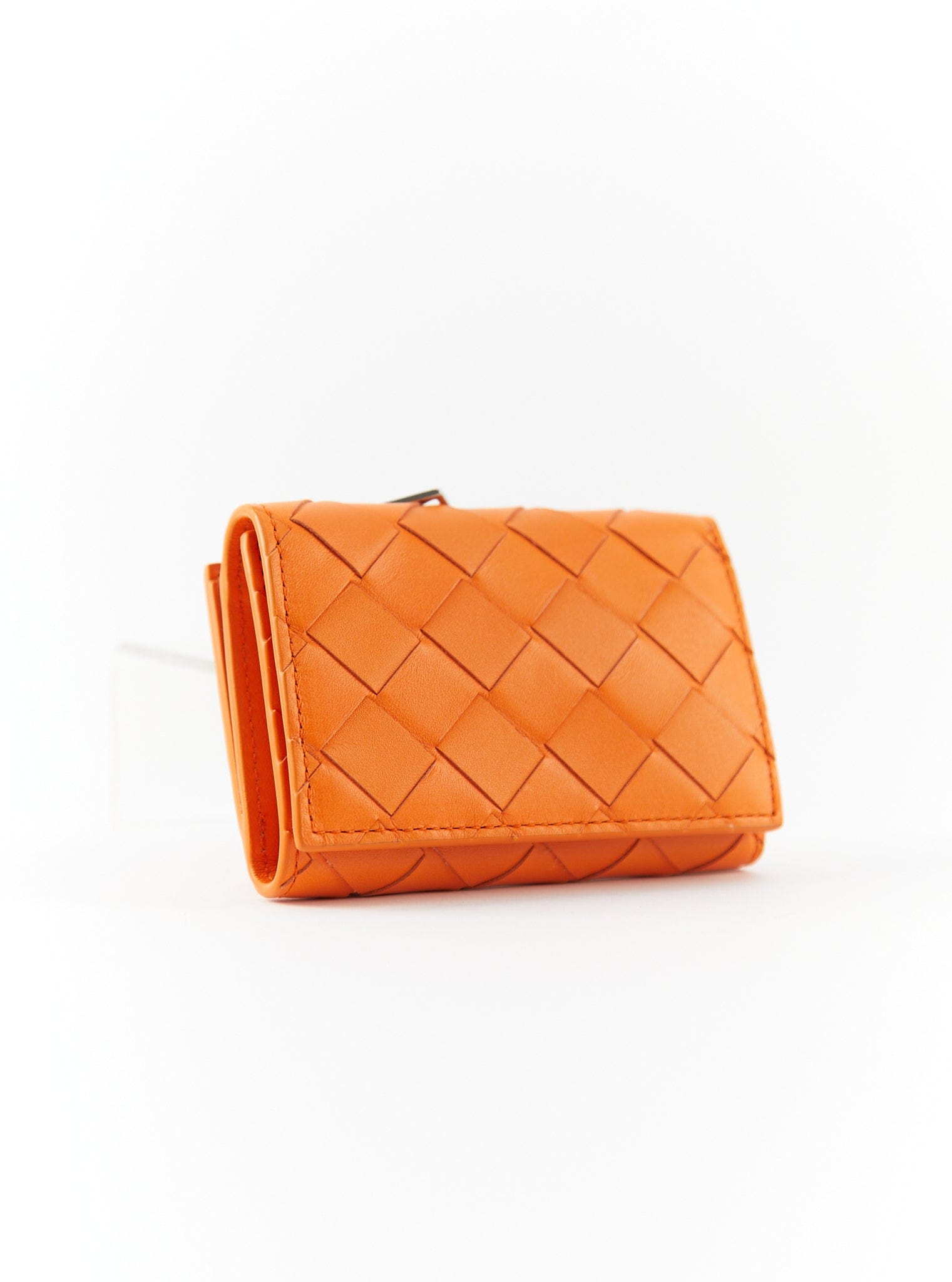 LuxuryVault BOTTEGA VENETA Tiny Intrecciato Tri-Fold Zip Wallet in Orange