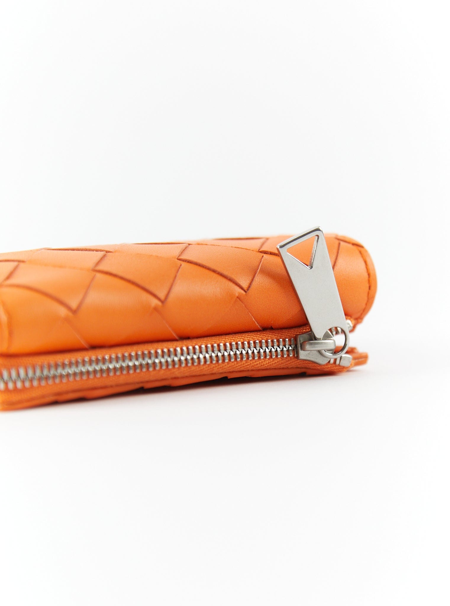 LuxuryVault BOTTEGA VENETA Tiny Intrecciato Tri-Fold Zip Wallet in Orange