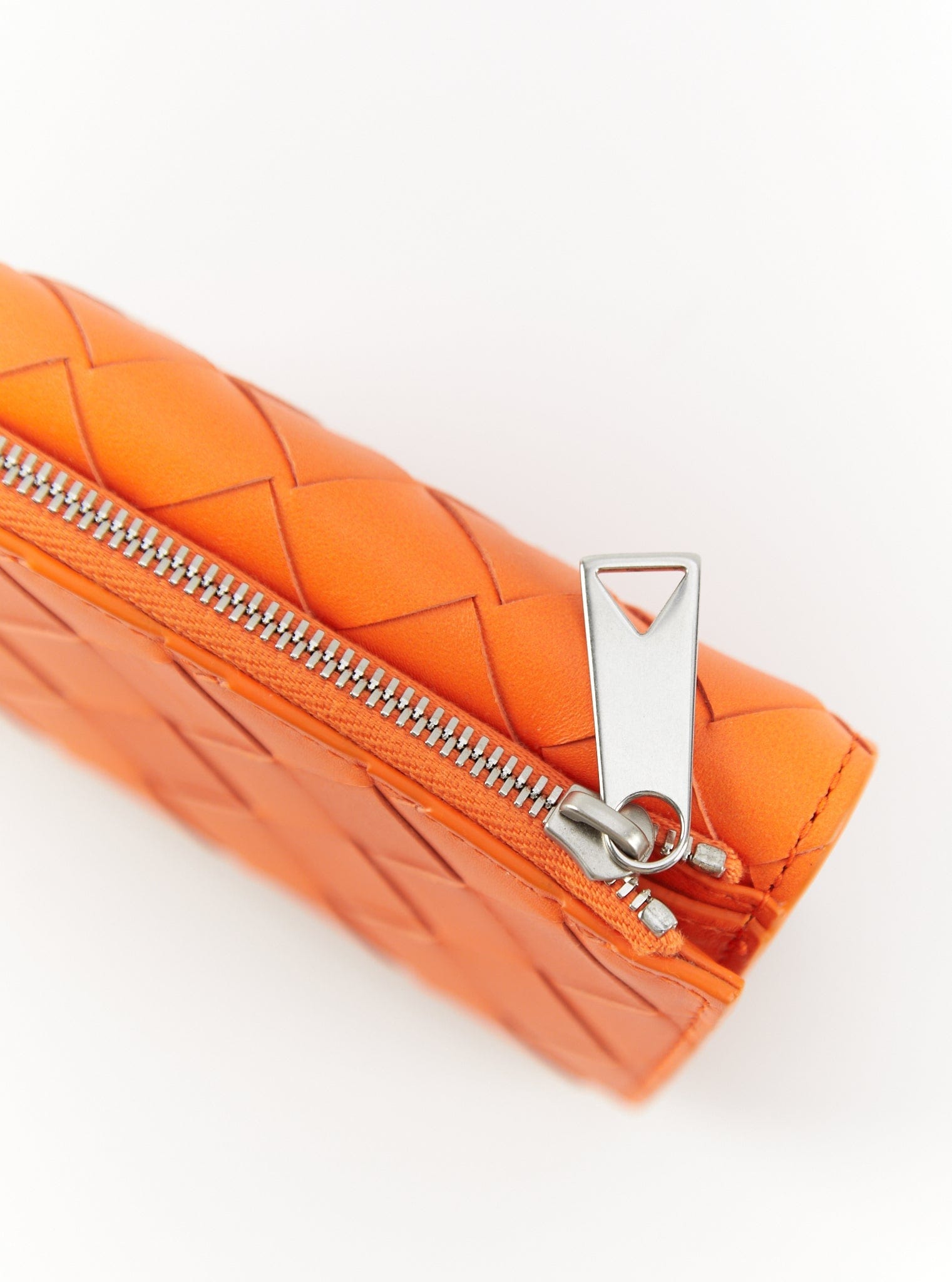 LuxuryVault BOTTEGA VENETA Tiny Intrecciato Tri-Fold Zip Wallet in Orange