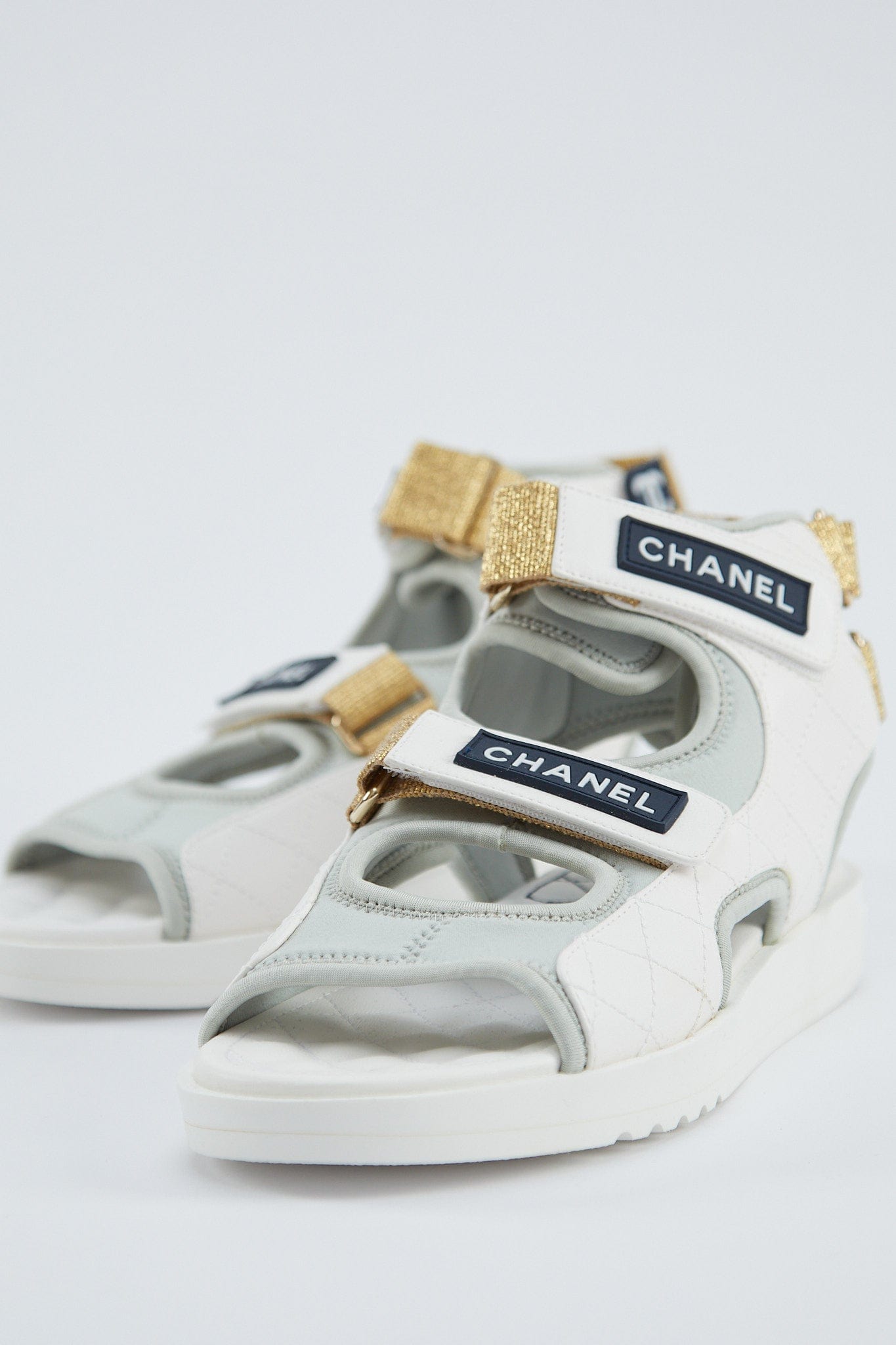 LuxuryVault CHANEL GLADIATOR SANDAL White & Grey - Size 38.5