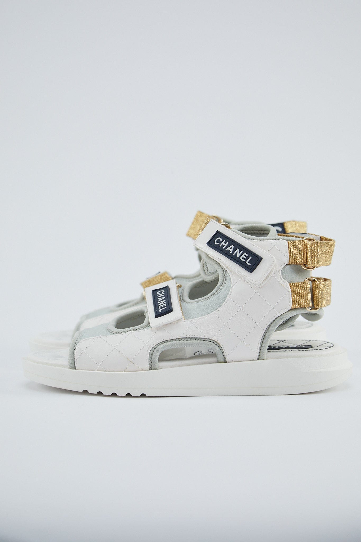 LuxuryVault CHANEL GLADIATOR SANDAL White & Grey - Size 38.5