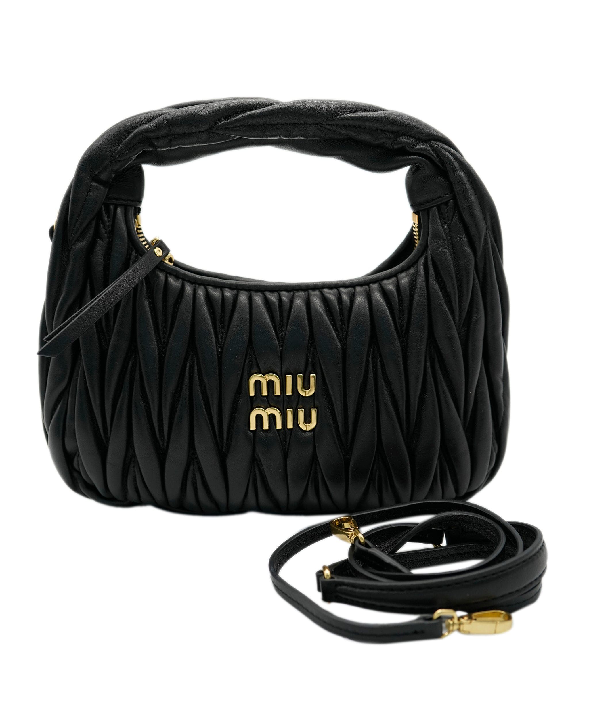 Miumiu Miu Miu Black Leather Mini Wander Hobo 131958