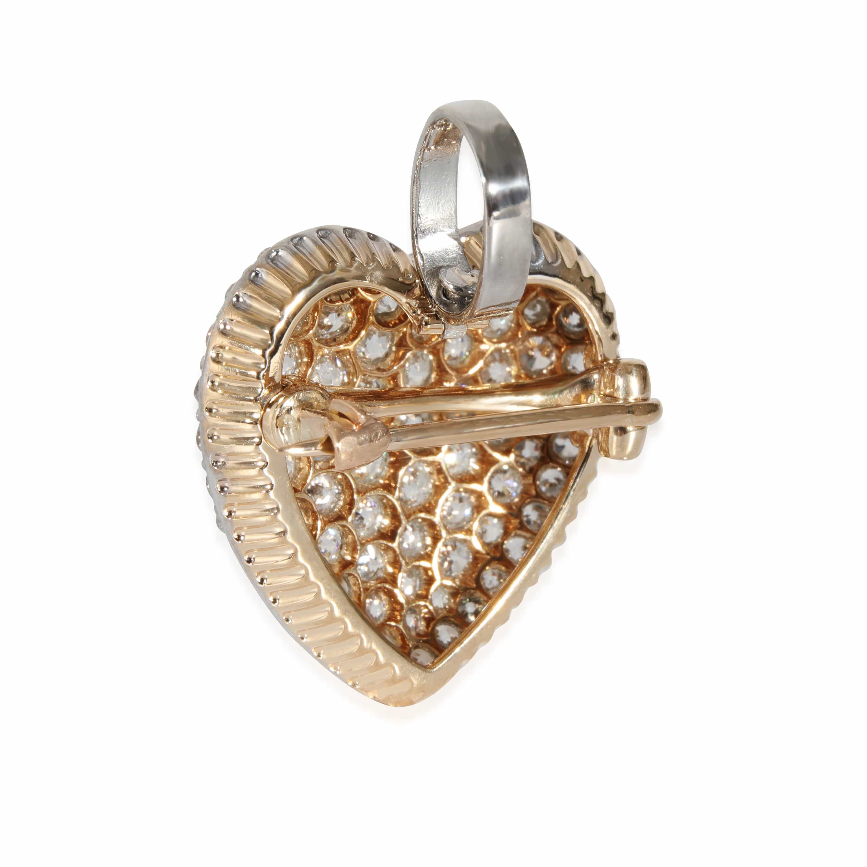 myGemma Vintage Diamond Heart Brooch in 14k White Gold/Yellow Gold 3.75 CTW