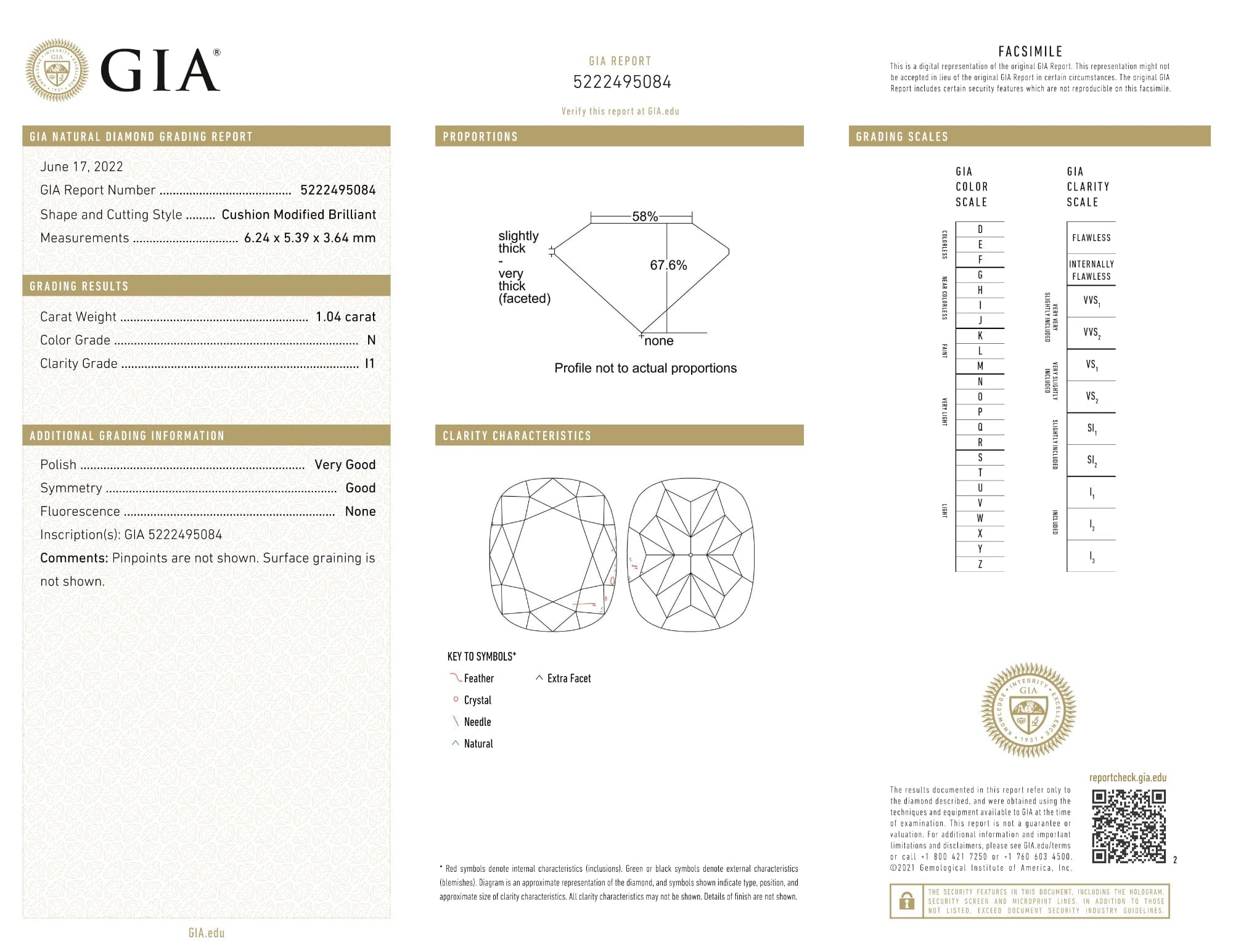 myGemma GIA Certified 1.04 Ct Cushion cut N I1 Loose Diamond