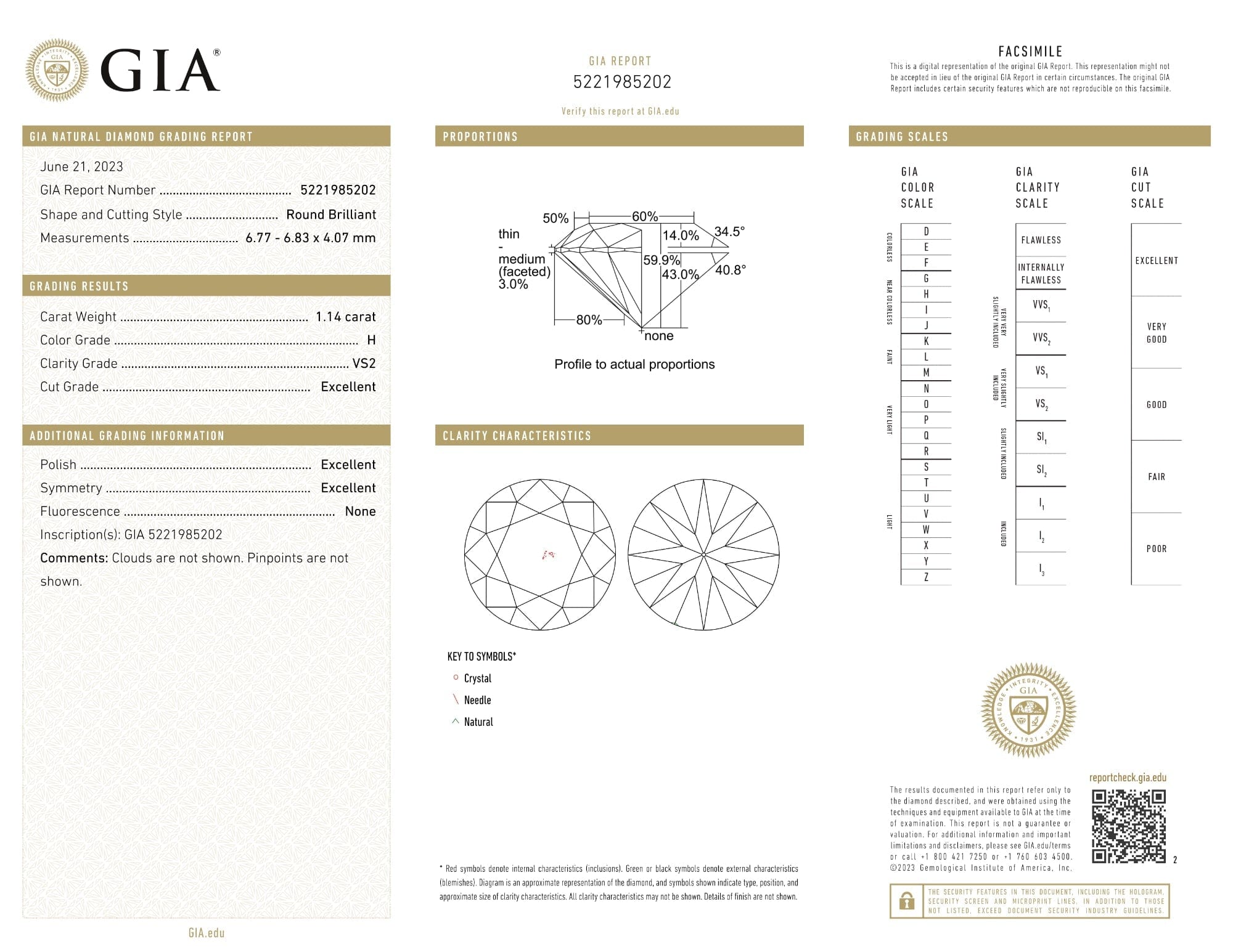 myGemma GIA Certified 1.14 Ct Round cut H VS2 Loose Diamond