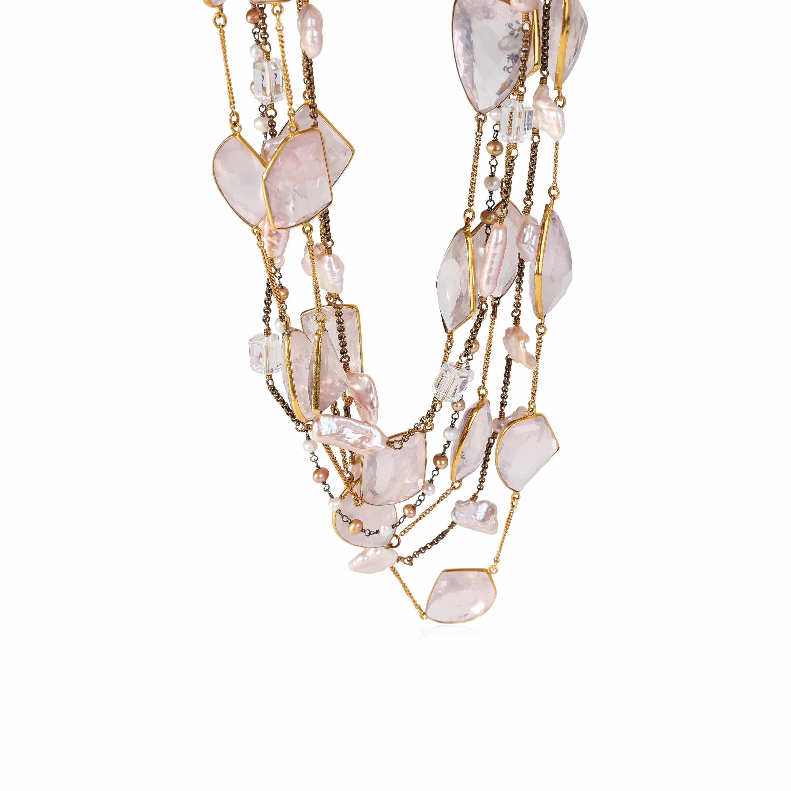 myGemma Rose Quartz & Flat Freshwater Pearl Necklace