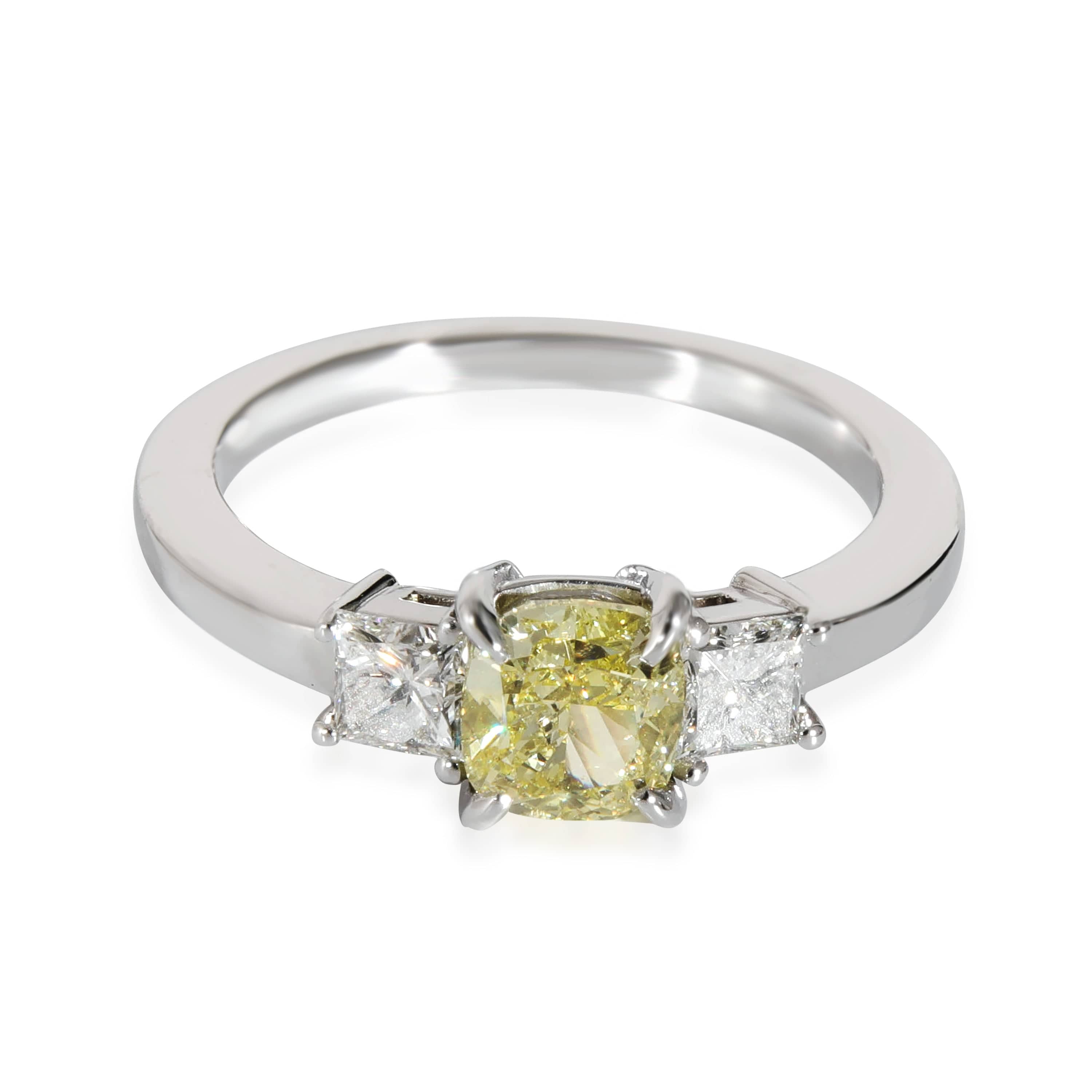 myGemma Fancy Intense Yellow Cushion Engagement Ring in Platinum VS1 1.31 CTW