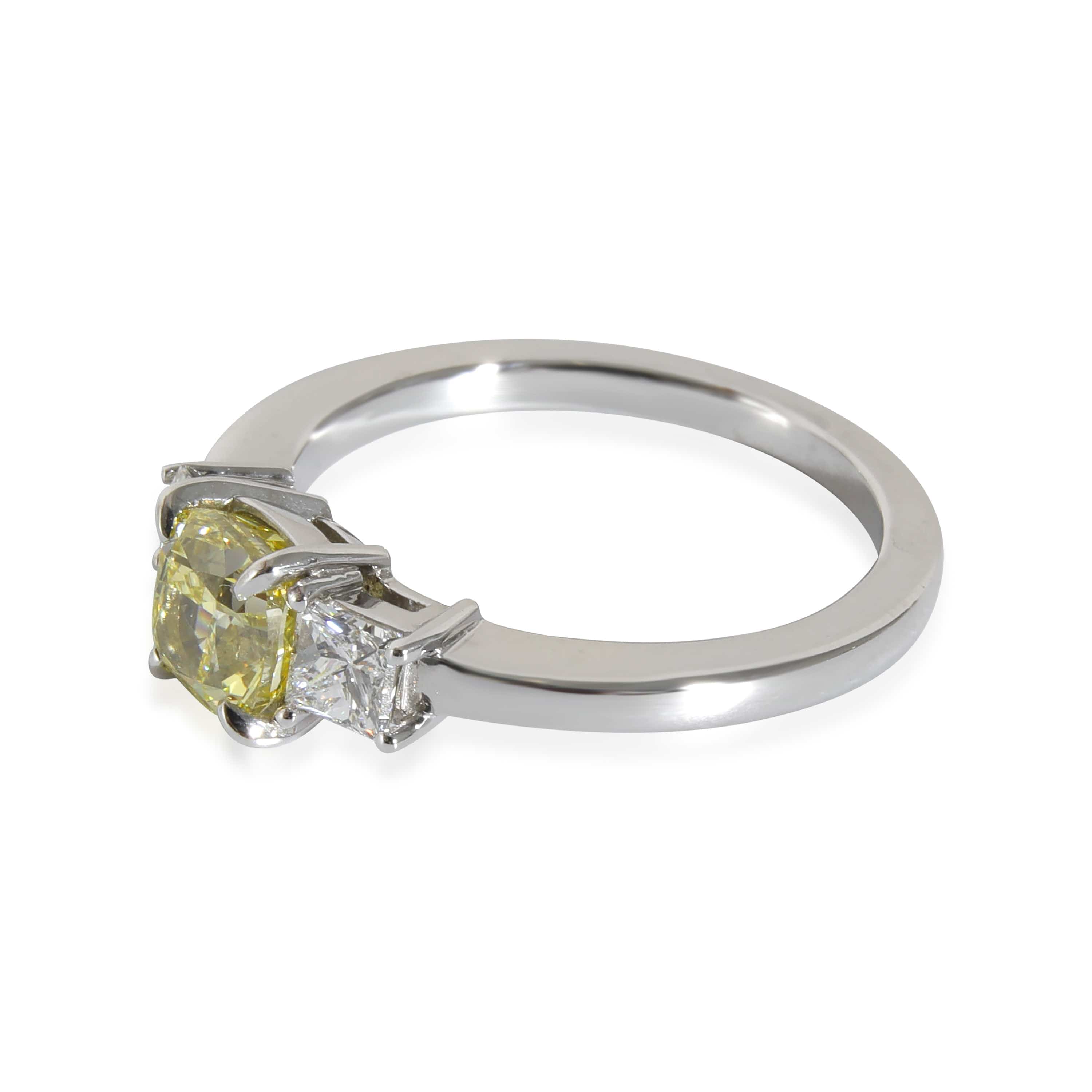 myGemma Fancy Intense Yellow Cushion Engagement Ring in Platinum VS1 1.31 CTW