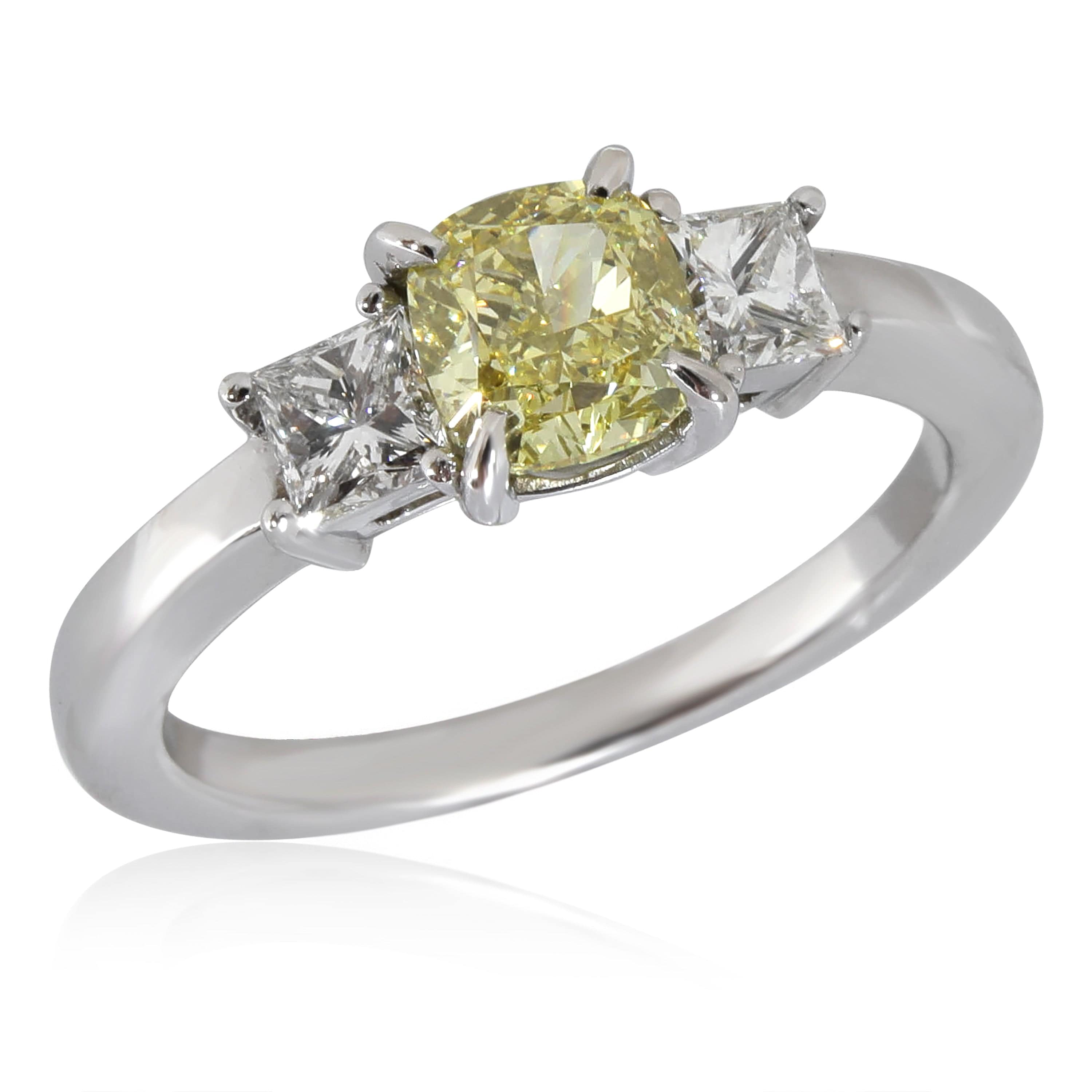 myGemma Fancy Intense Yellow Cushion Engagement Ring in Platinum VS1 1.31 CTW