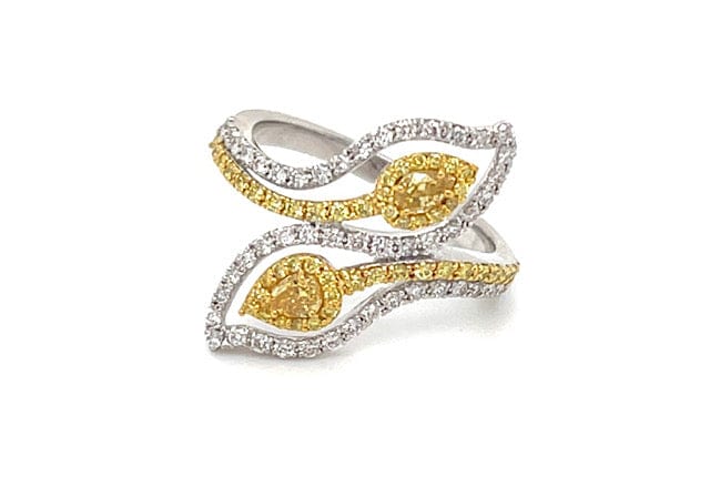 myGemma Fancy Yellow Diamond Bypass Ring in 18K White Gold (0.90 CTW)