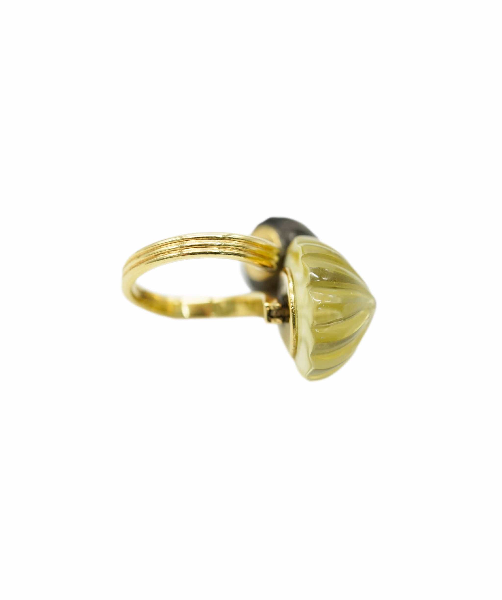 Oriental Monkey DOUBLE DOME BLACK&YELLOW 18ct Gold, Lemon Quartz, Topaz  Ring ANC1065