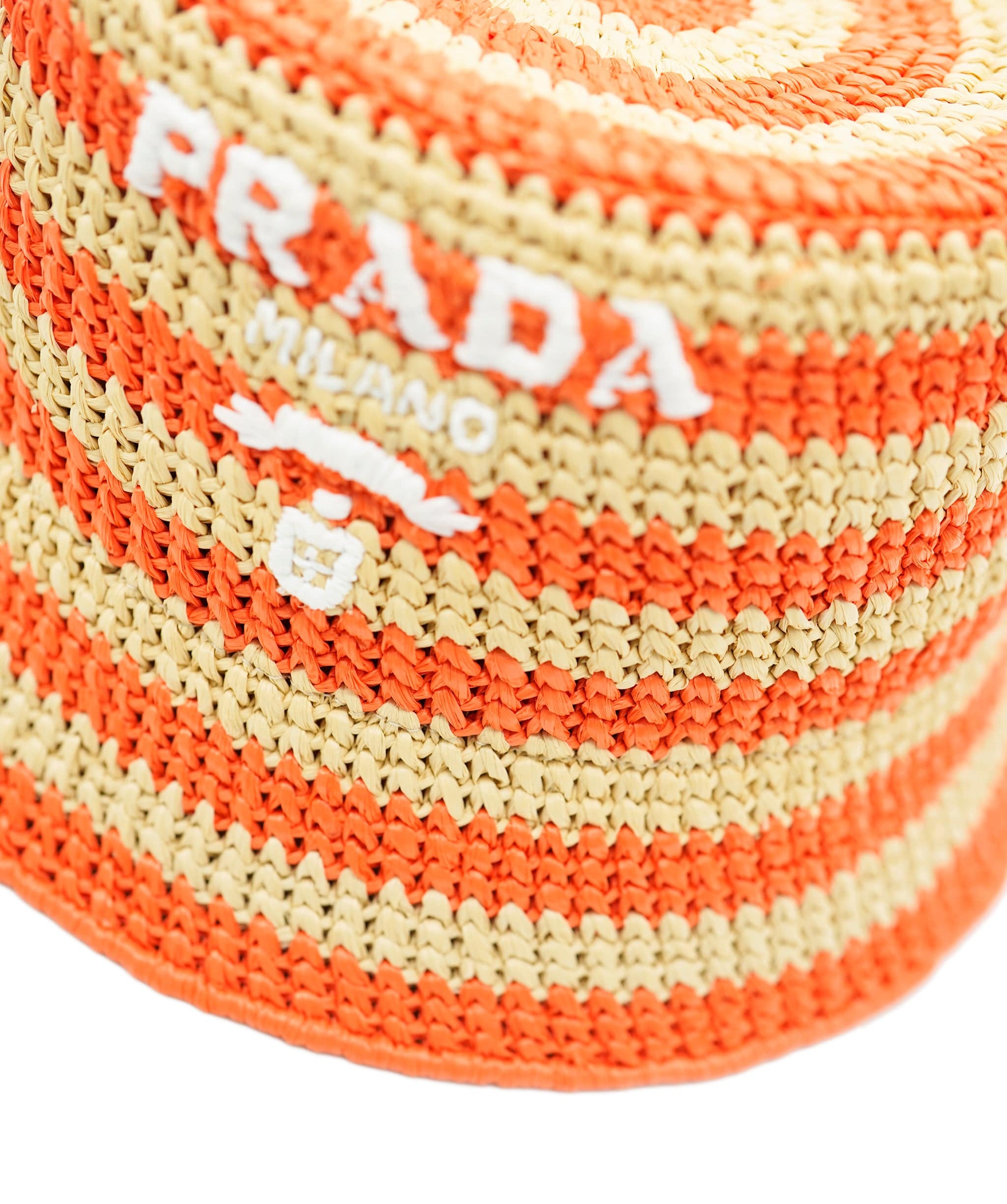 Prada Prada Cappelli in Tessuto Rafia Riche Naturale + Arancio M AVL1455