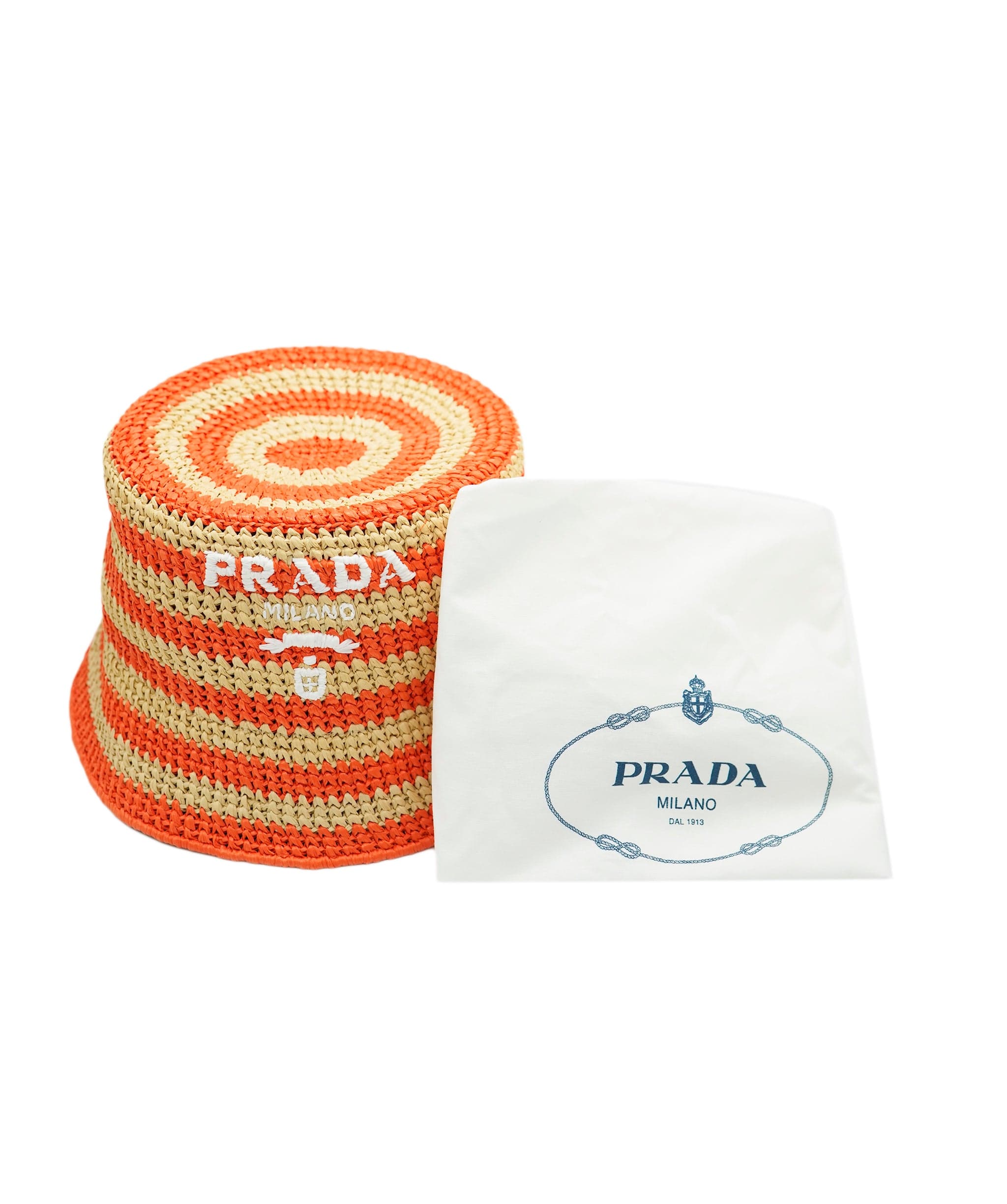 Prada Prada Cappelli in Tessuto Rafia Riche Naturale + Arancio M AVL1455