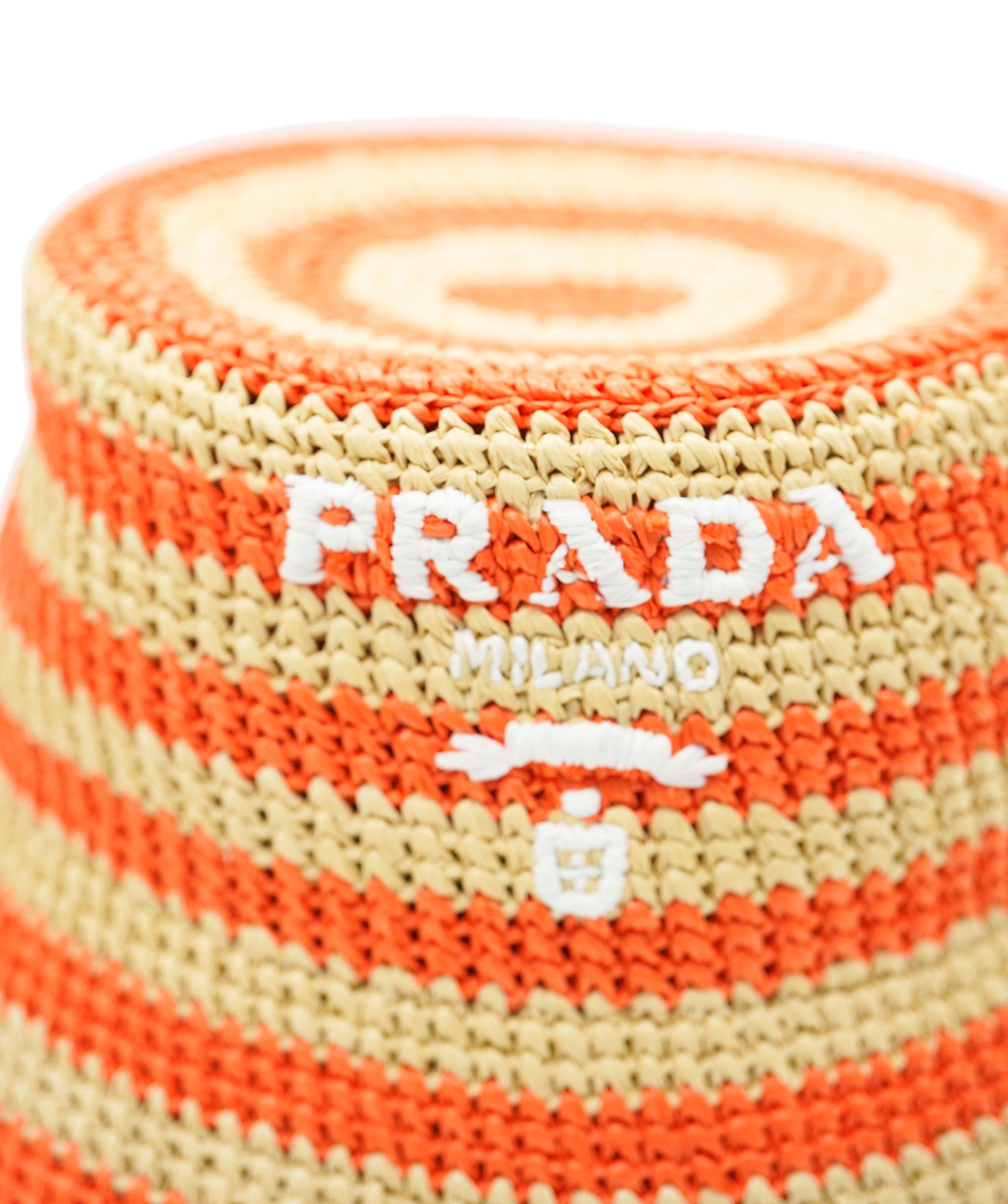 Prada Prada Cappelli in Tessuto Rafia Riche Naturale + Arancio M AVL1455