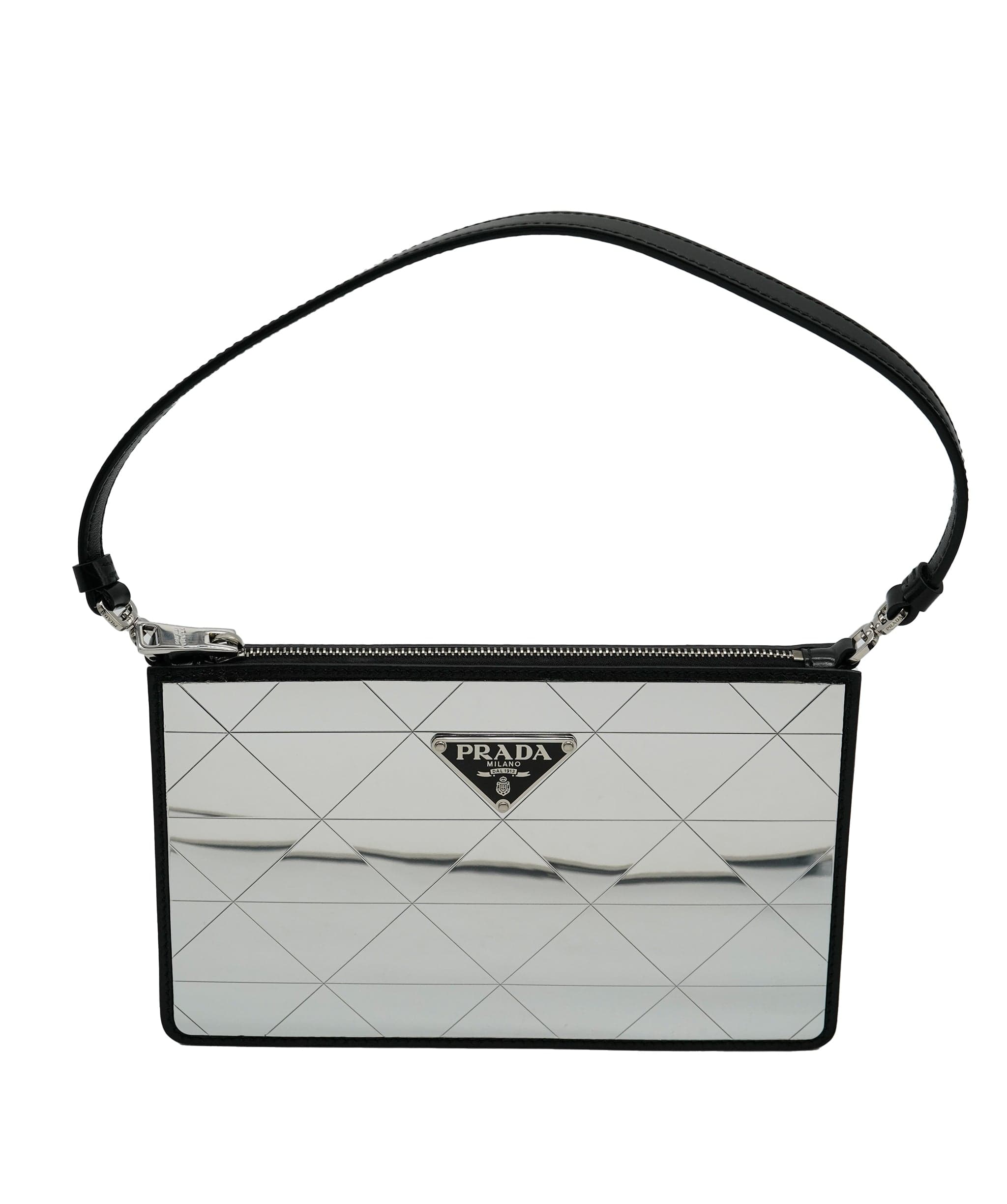 Prada Prada Black & Metallic Brushed Calfskin Mini Triangle ABC0831