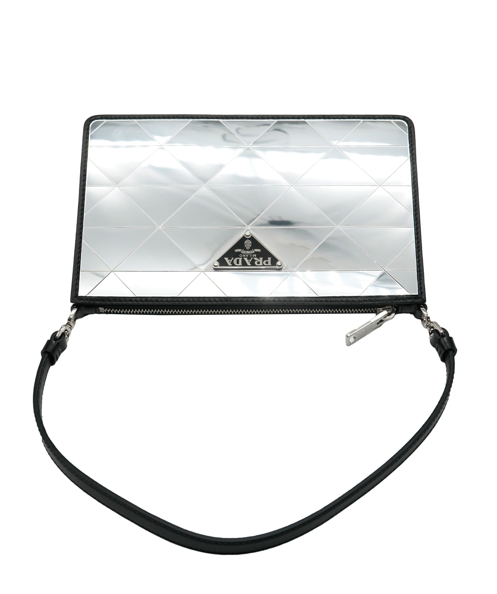 Prada Prada Black & Metallic Brushed Calfskin Mini Triangle ABC0831