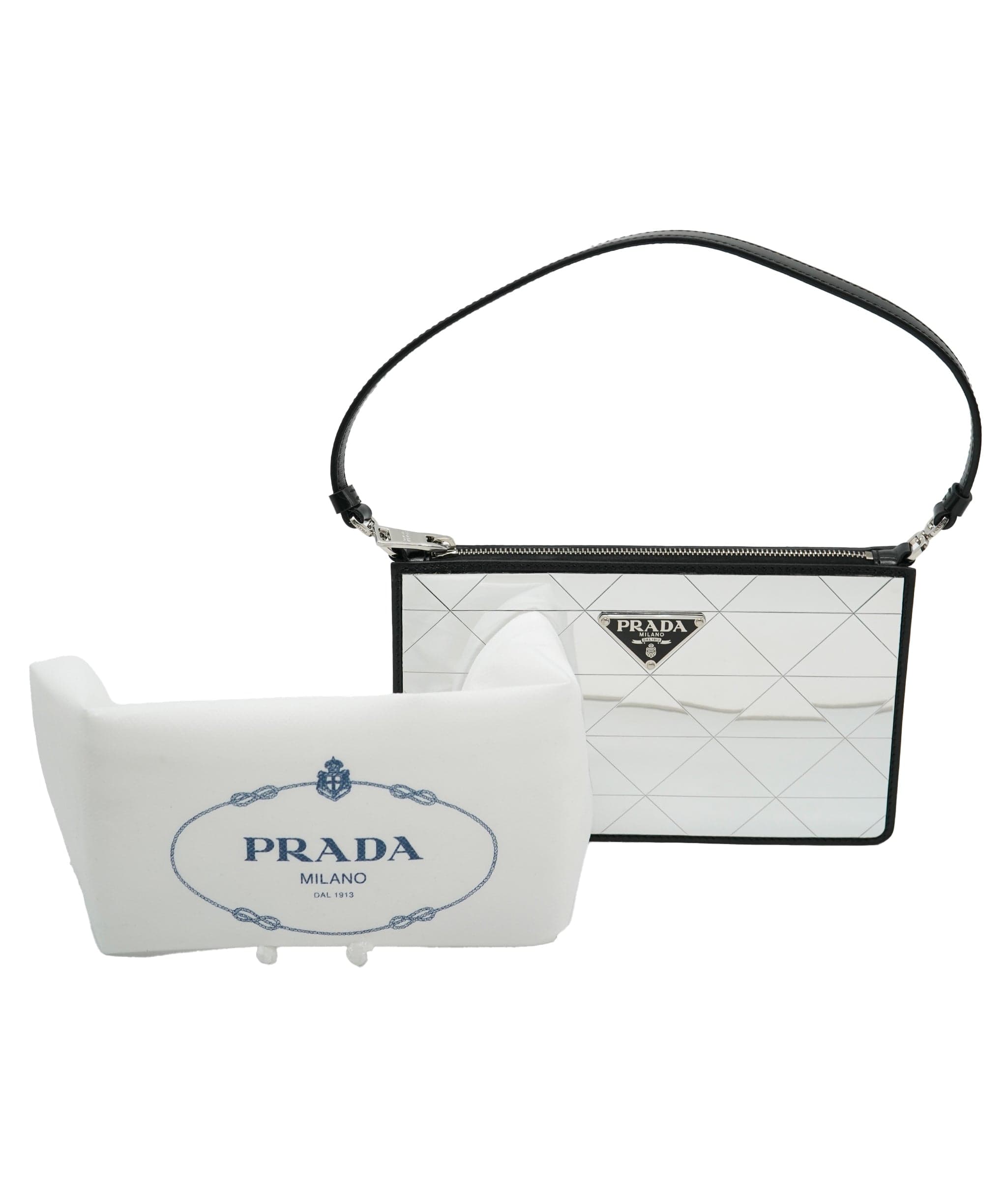 Prada Prada Black & Metallic Brushed Calfskin Mini Triangle ABC0831