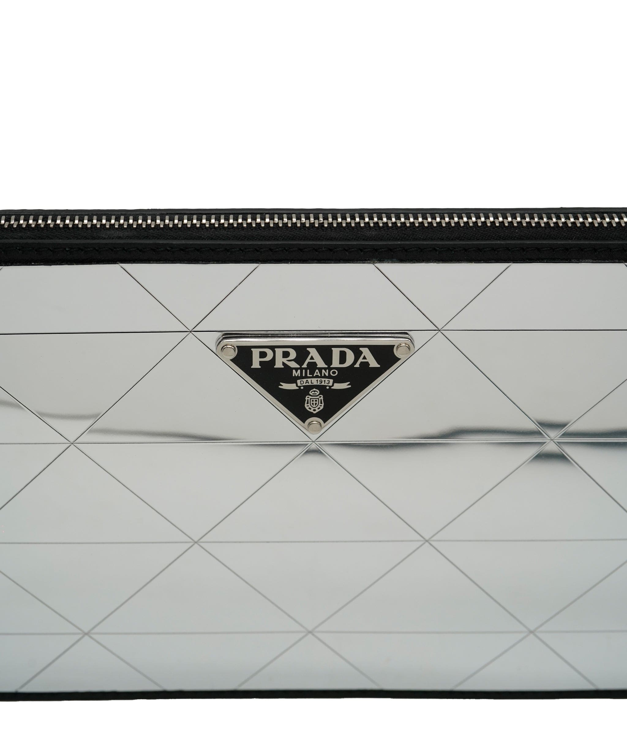 Prada Prada Black & Metallic Brushed Calfskin Mini Triangle ABC0831