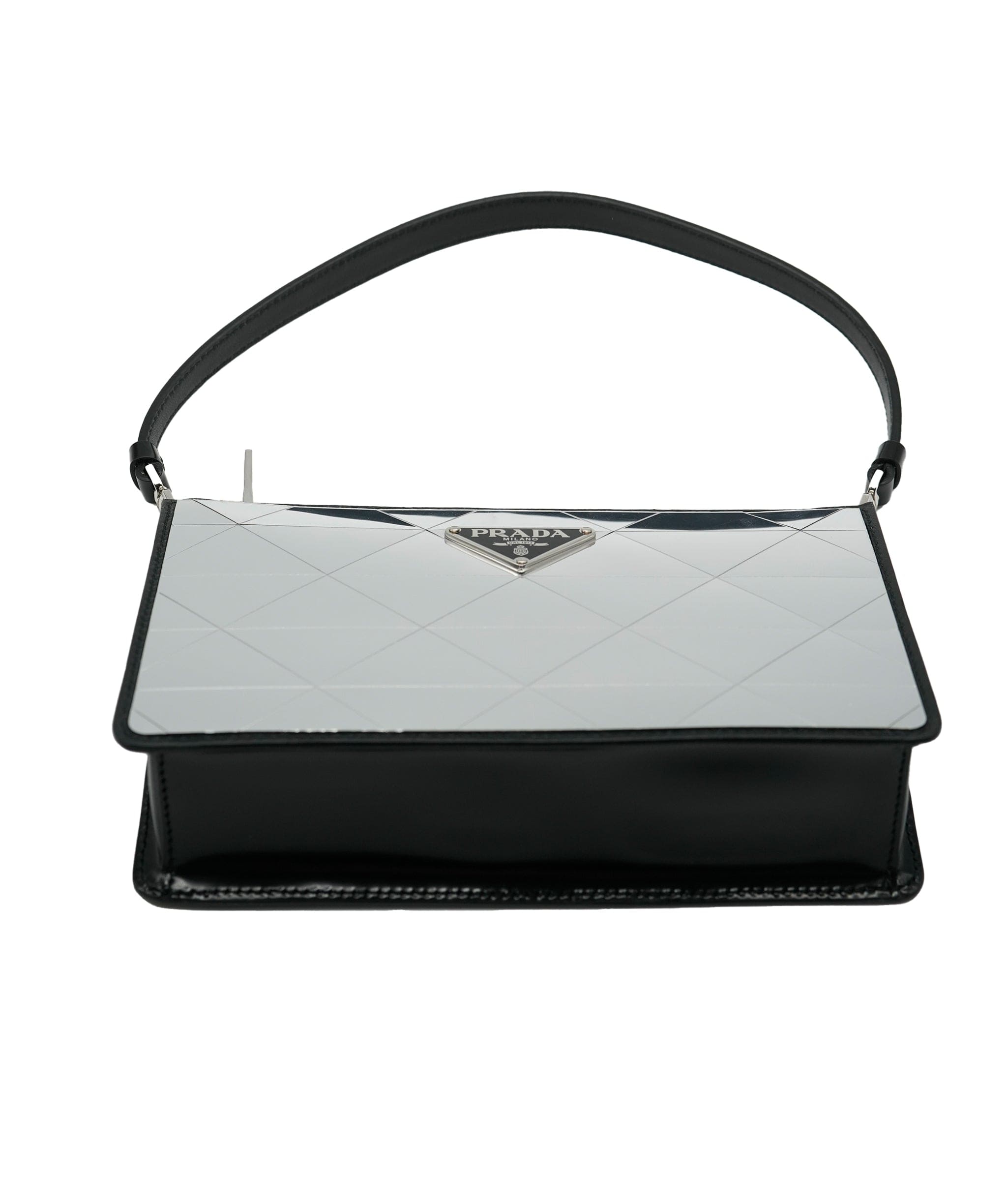 Prada Prada Black & Metallic Brushed Calfskin Mini Triangle ABC0831