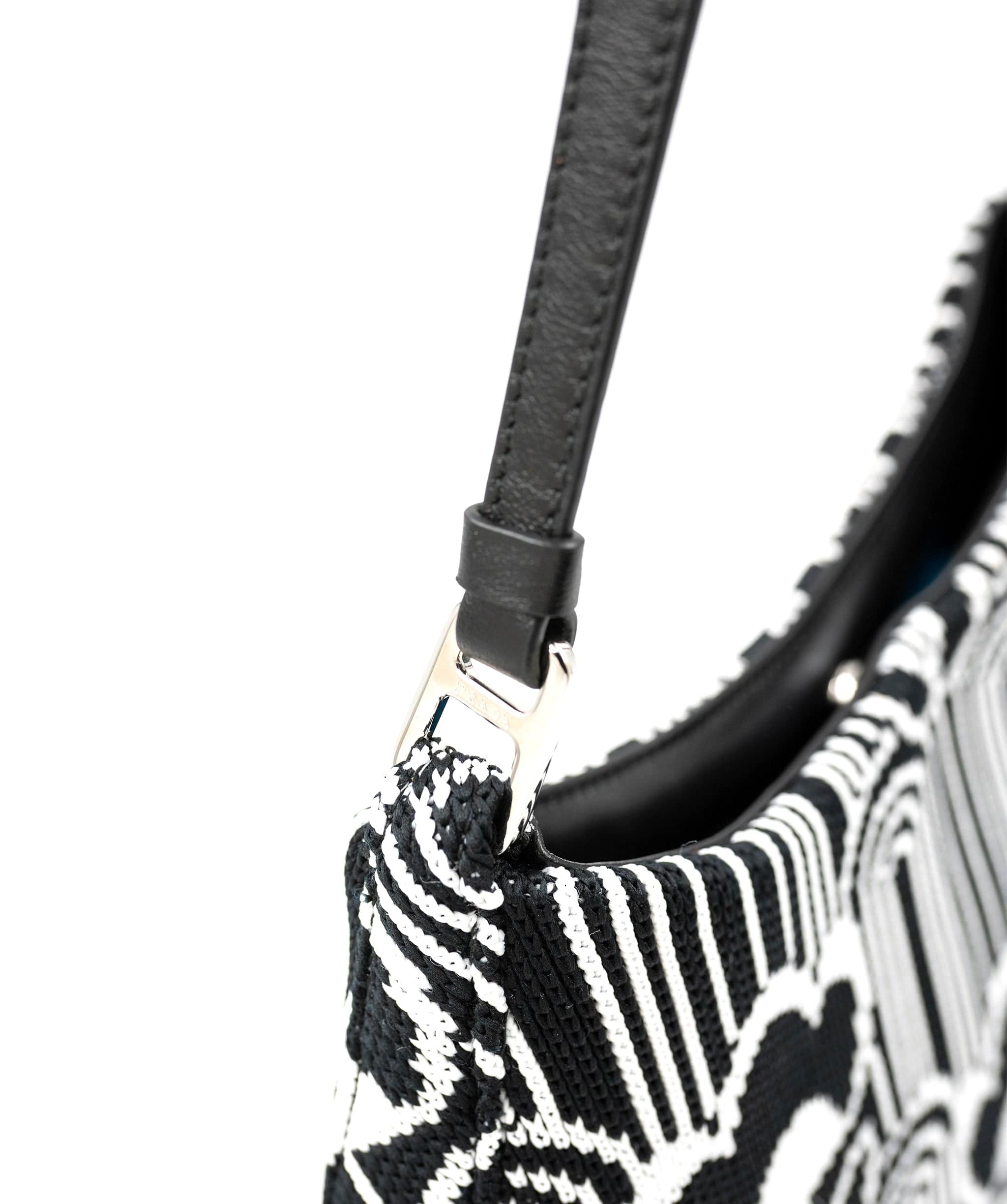 Prada Prada Black White Jacquard Knit Cleo Shoulder Bag ABC0228