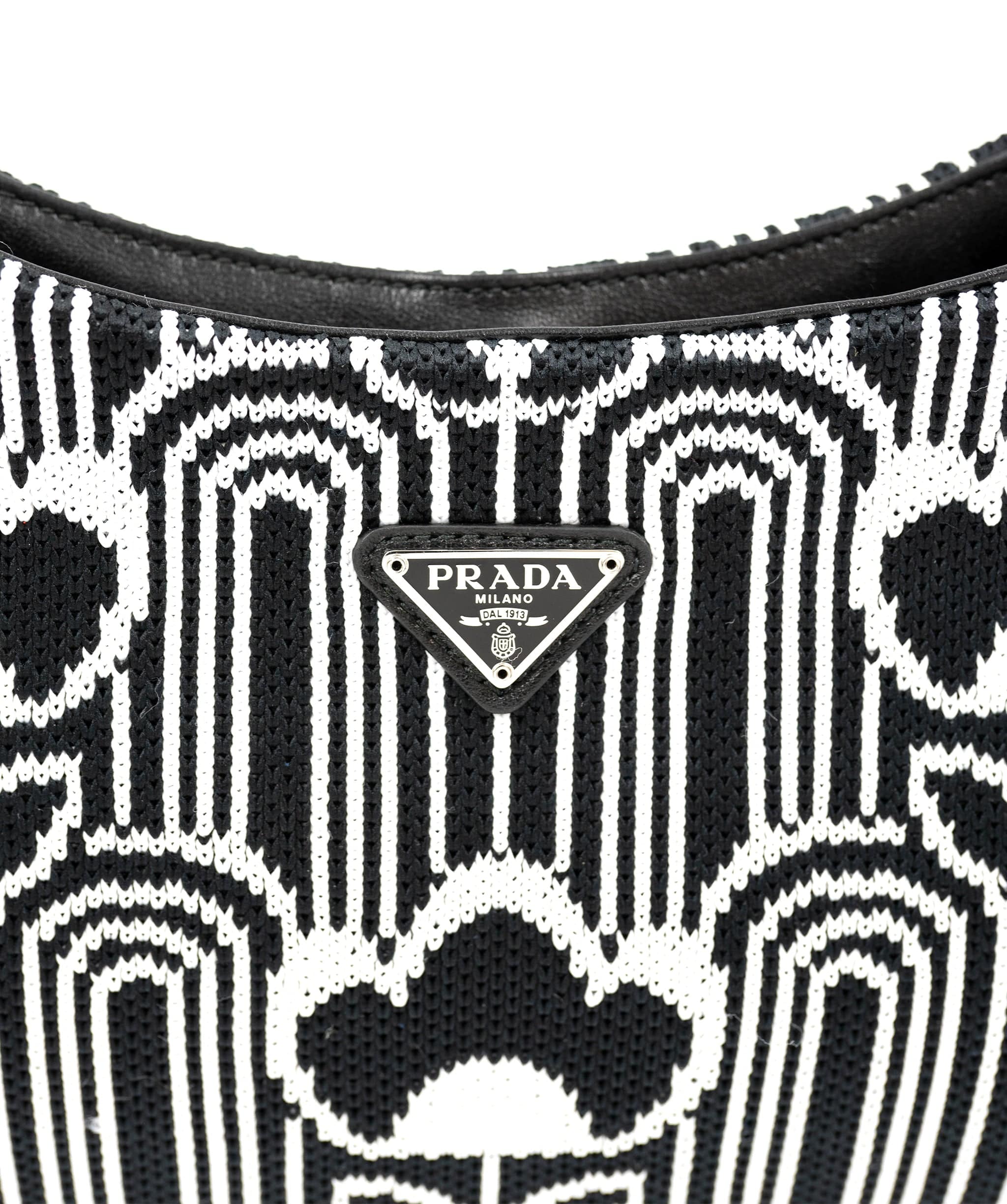 Prada Prada Black White Jacquard Knit Cleo Shoulder Bag ABC0228