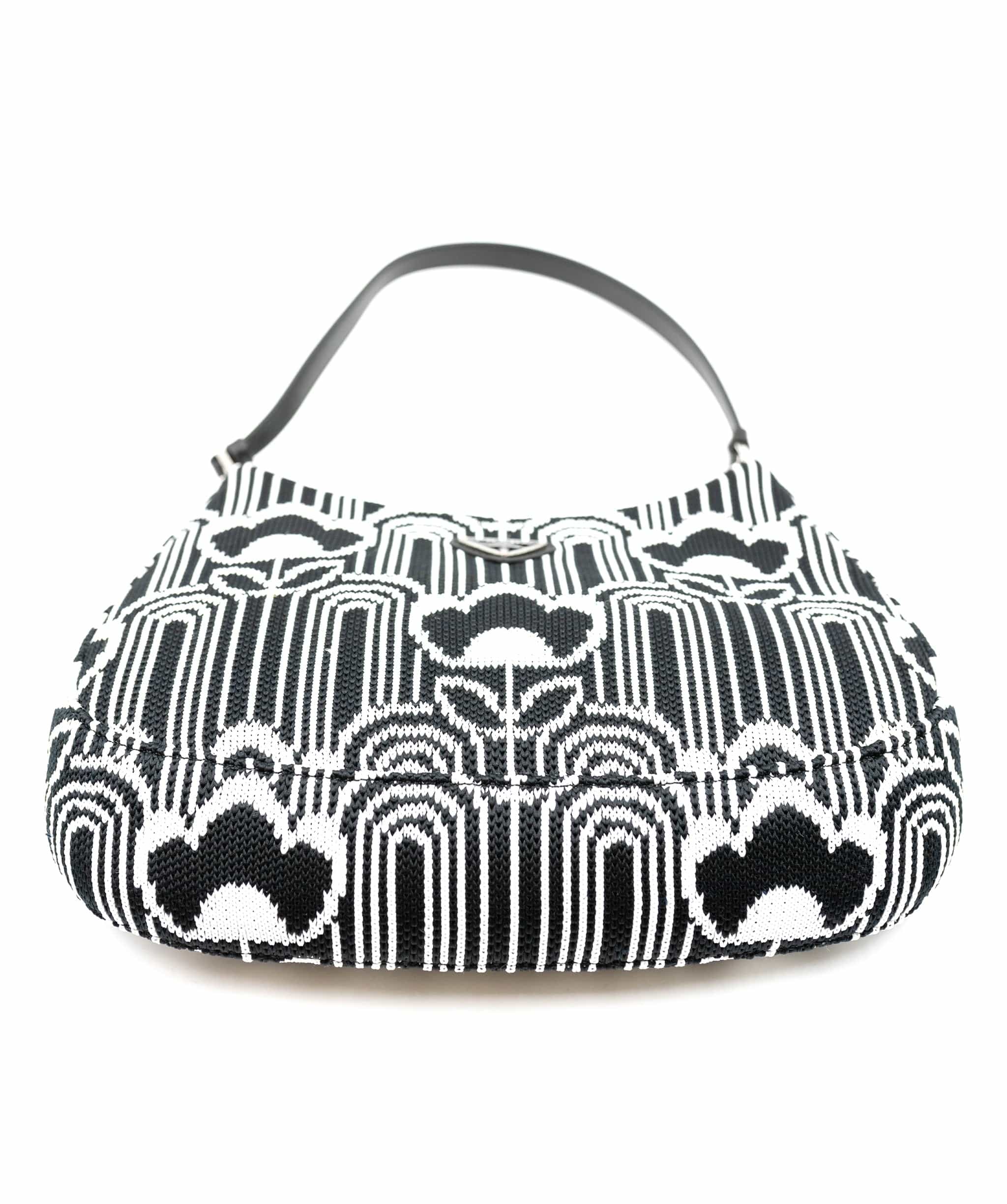 Prada Prada Black White Jacquard Knit Cleo Shoulder Bag ABC0228