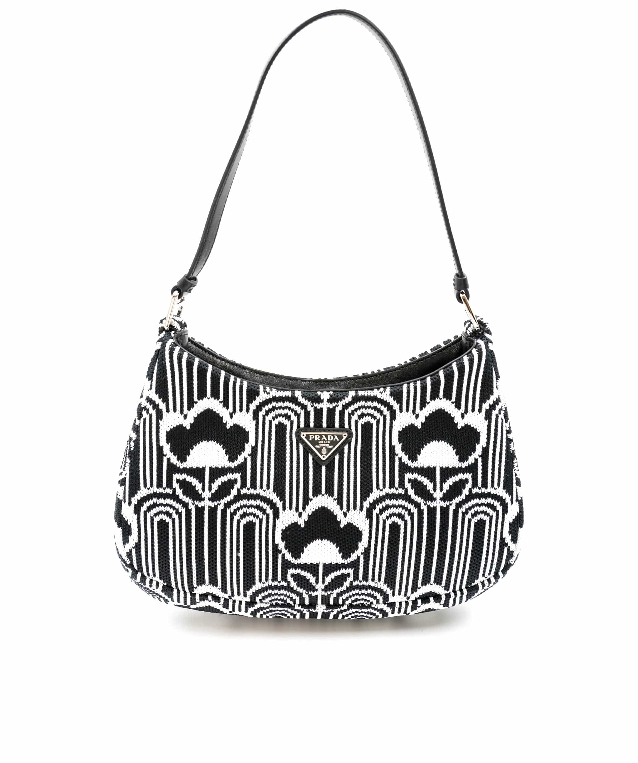 Prada Prada Black White Jacquard Knit Cleo Shoulder Bag ABC0228