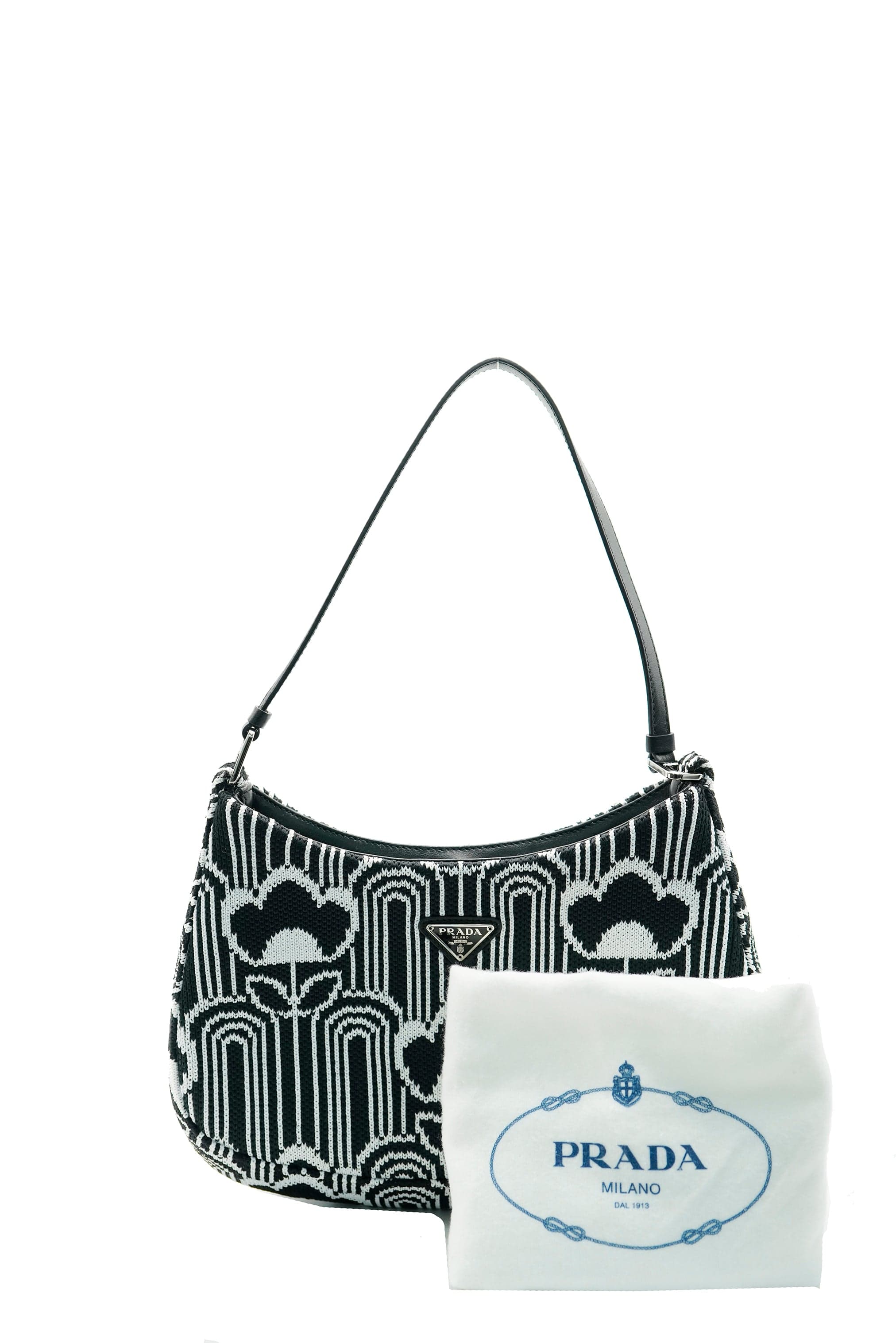 Prada Prada Black White Jacquard Knit Cleo Shoulder Bag ABC0228