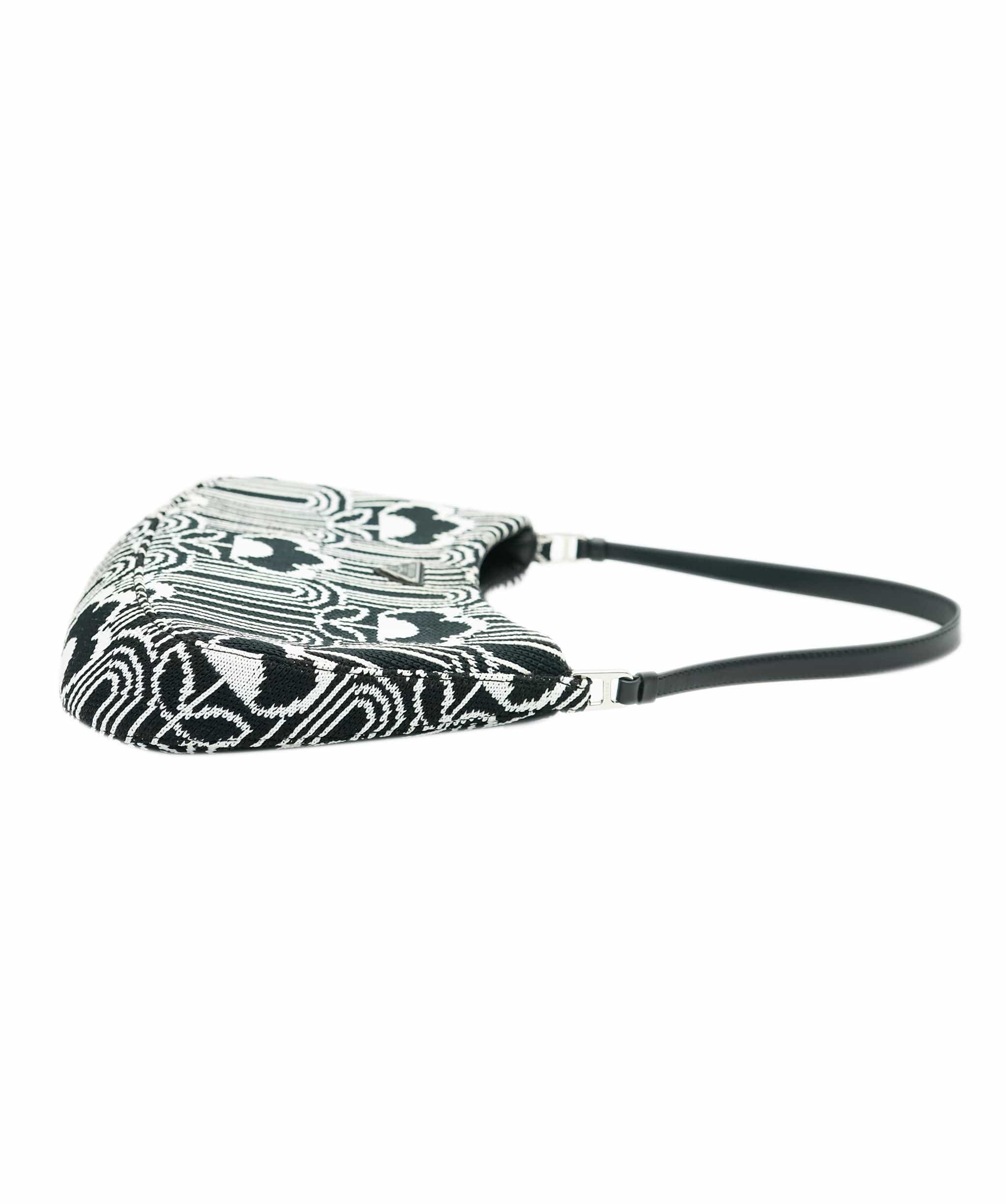 Prada Prada Black White Jacquard Knit Cleo Shoulder Bag ALC1717