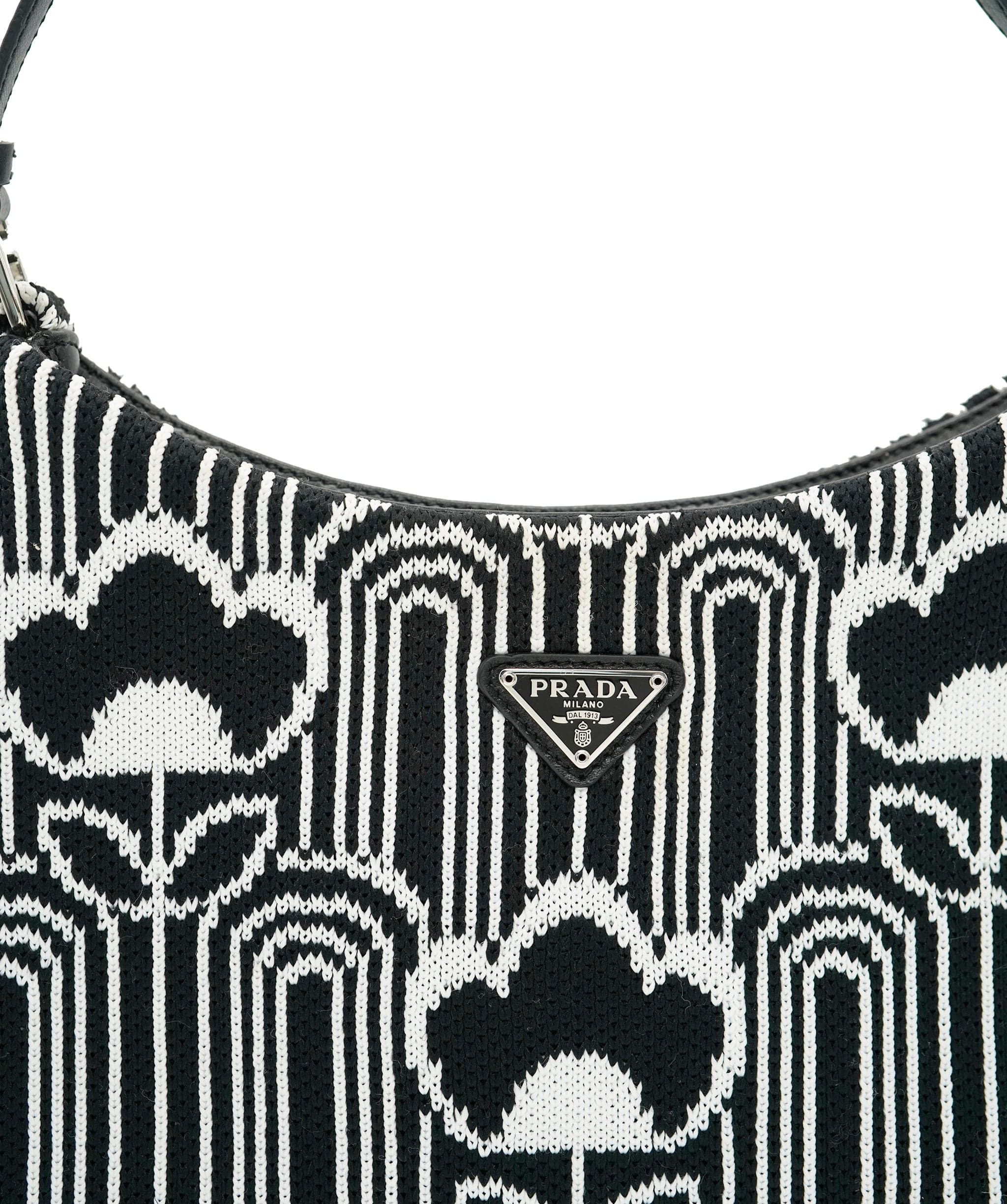 Prada Prada Black White Jacquard Knit Cleo Shoulder Bag ALC1717