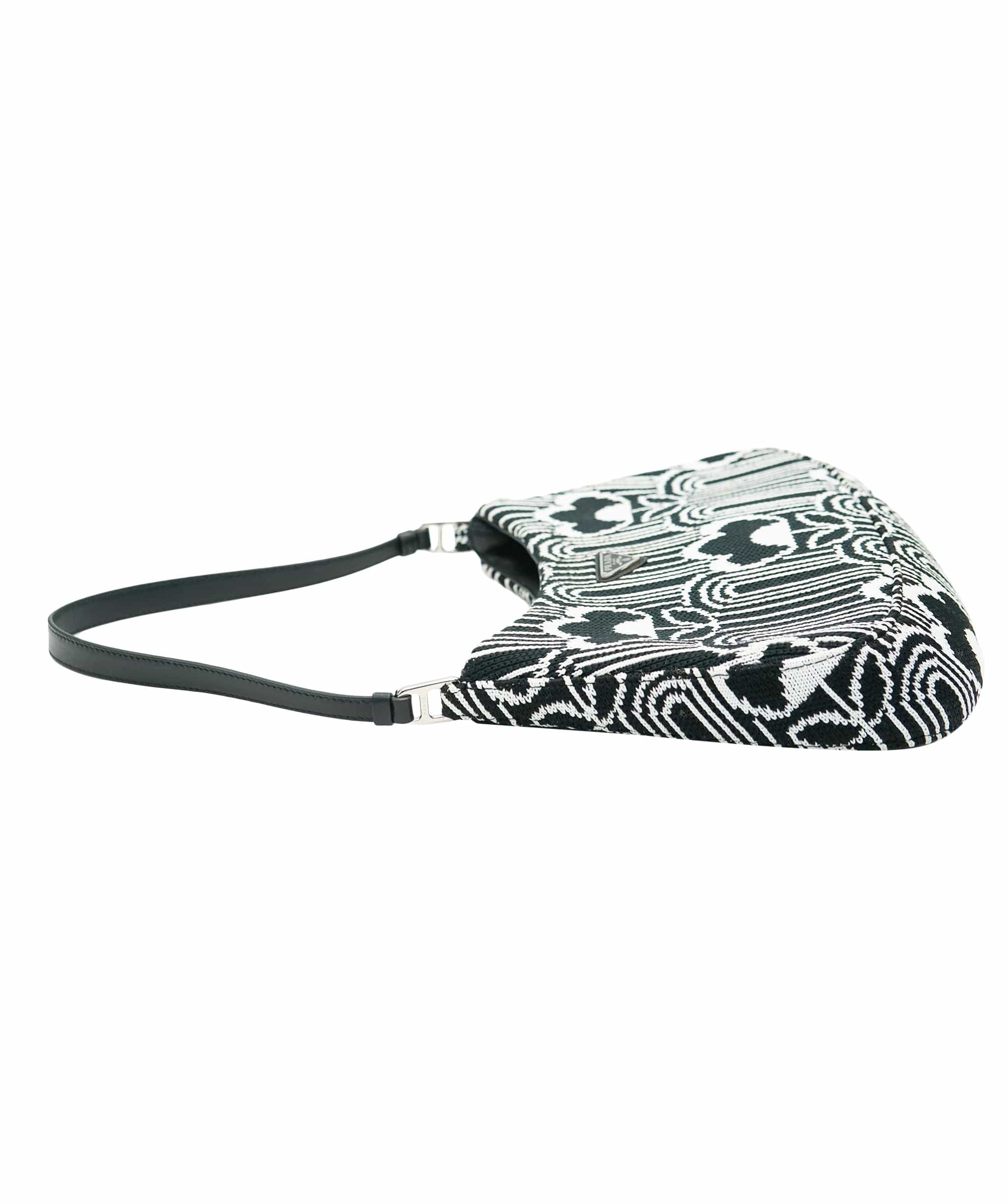 Prada Prada Black White Jacquard Knit Cleo Shoulder Bag ALC1717