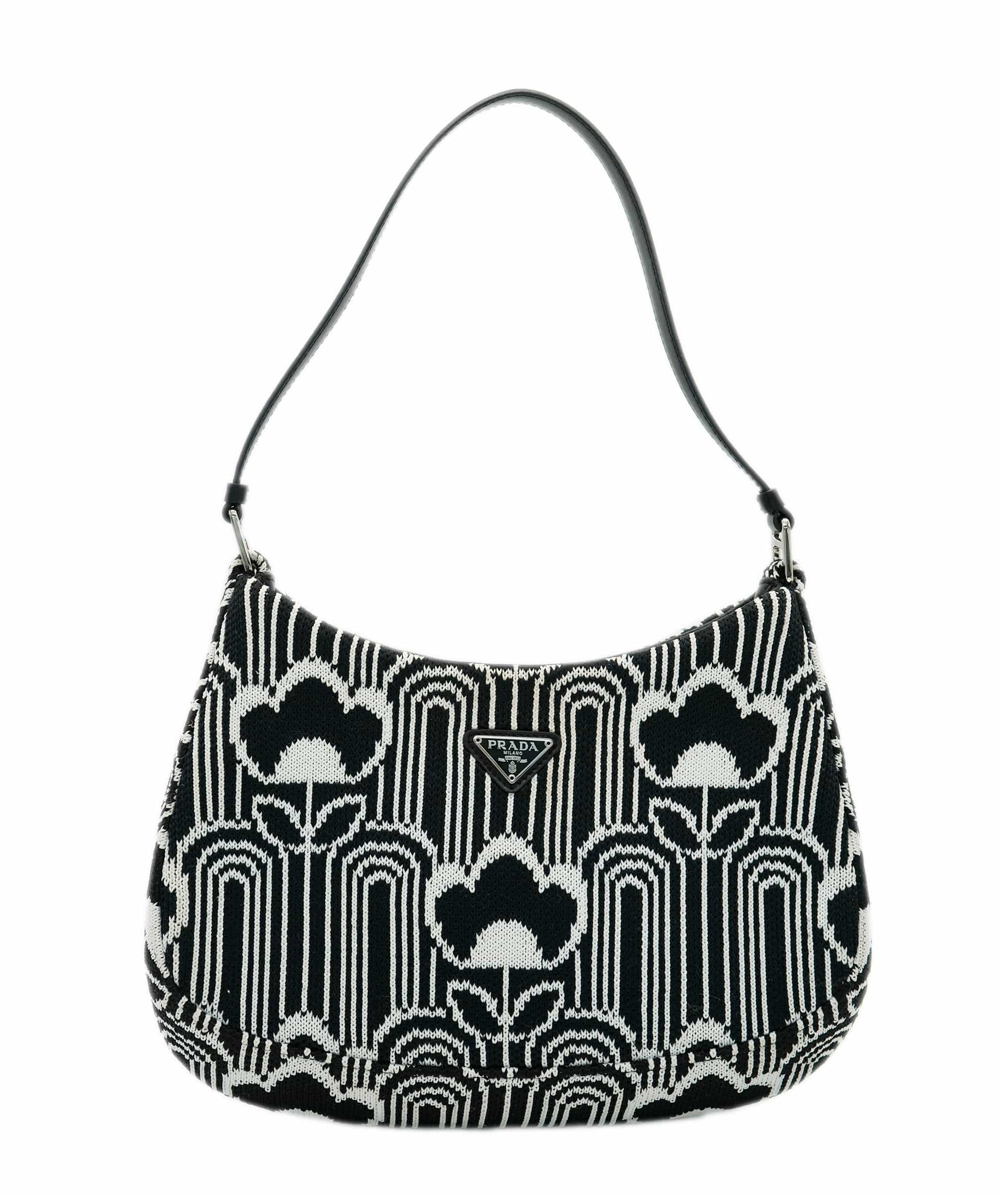 Prada Prada Black White Jacquard Knit Cleo Shoulder Bag ALC1717