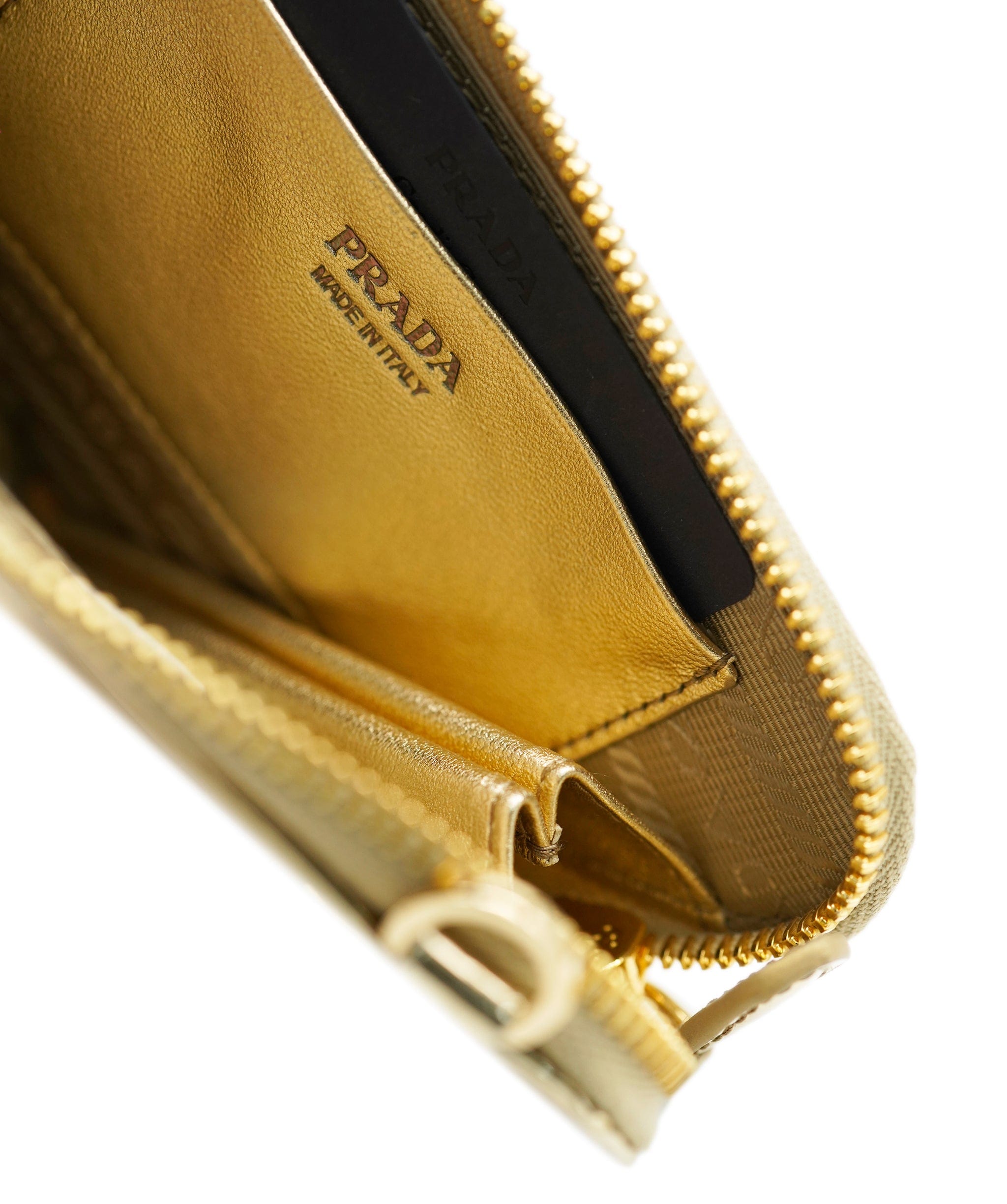 Prada Prada Gold Satin & Patent Leather Crystal Embellished Triangular Mini Pouch ABC0782